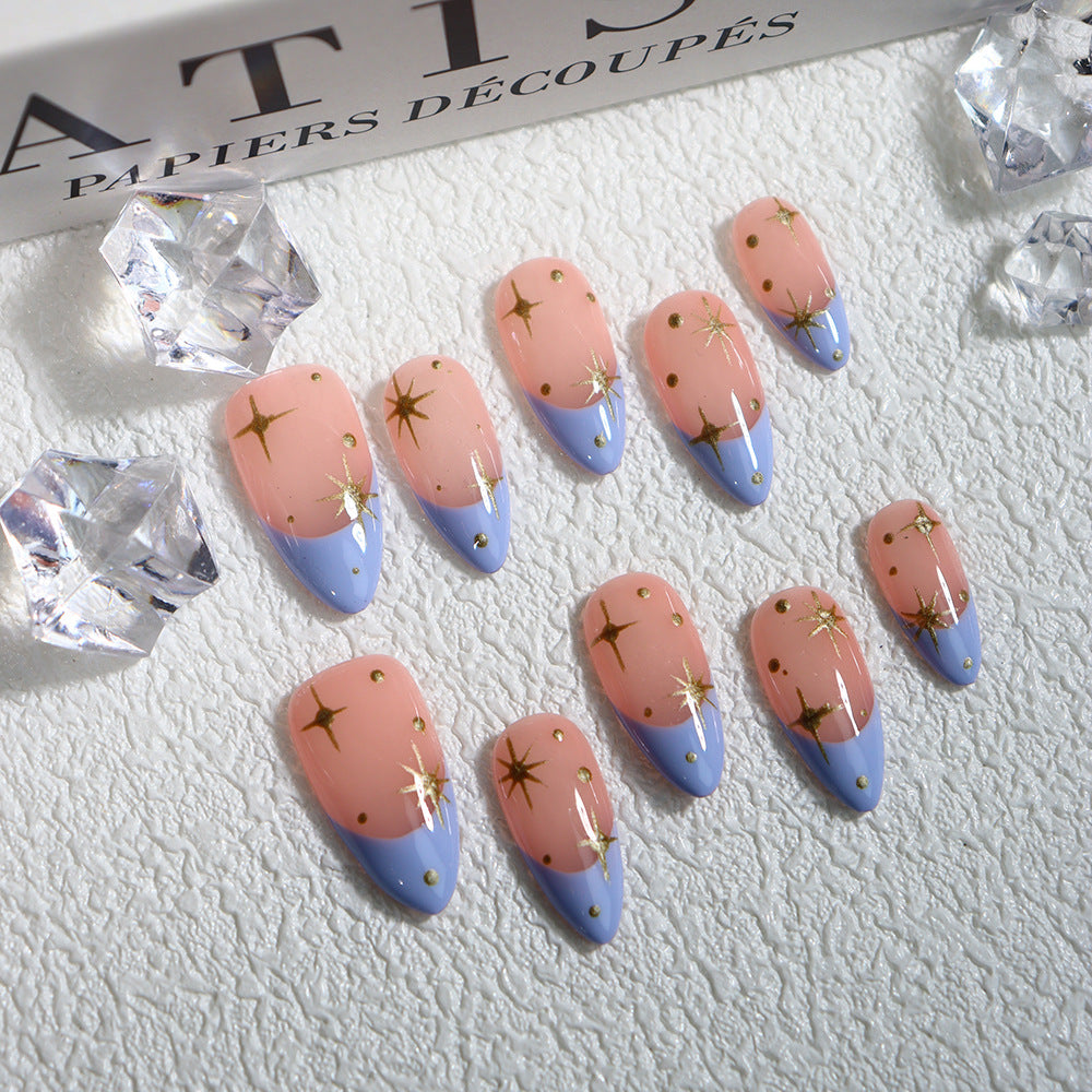 Pink and blue color system, sweet and cute style, suitable for daily and party use, press-on nails.