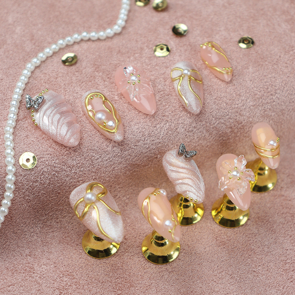 Pink - gold elegant bridal wearable nail art