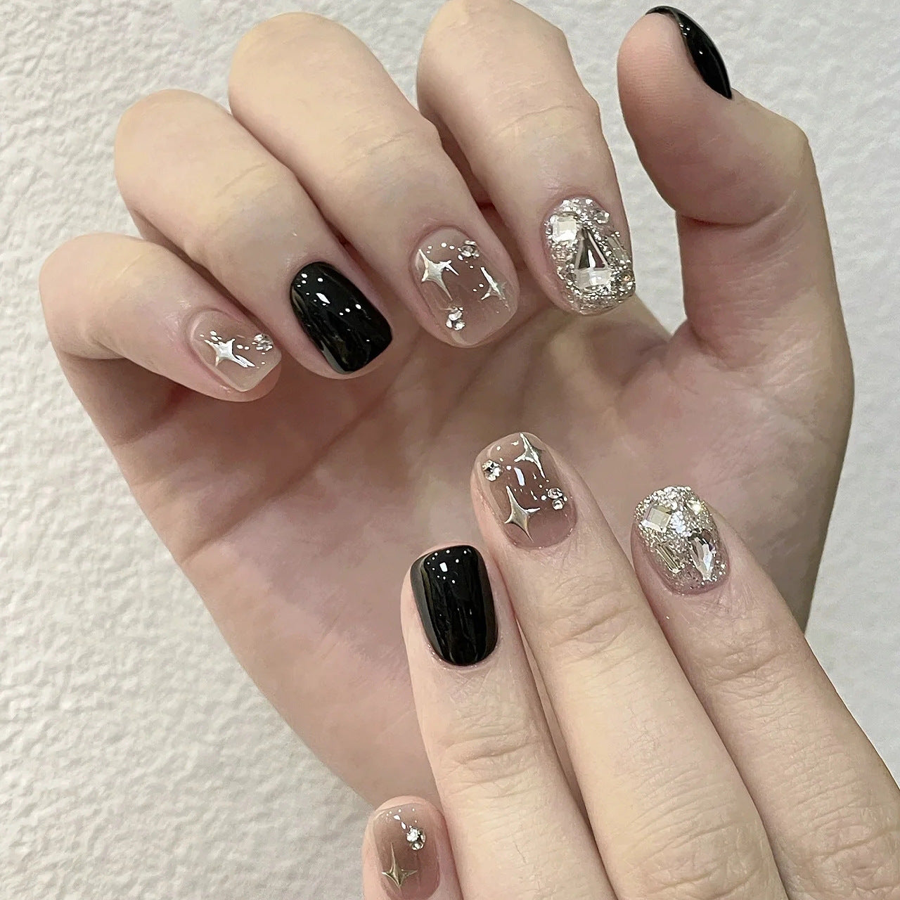 Black and Silver Sparkle Nightclub Wearable Nail Art