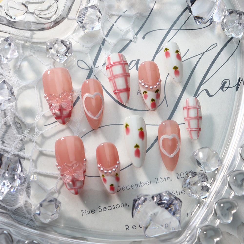 Pink and white sweet style daily wear press on nails
