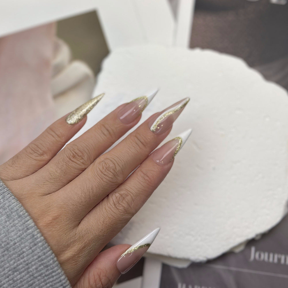Beige and White Elegant Party Wearable Nail Art