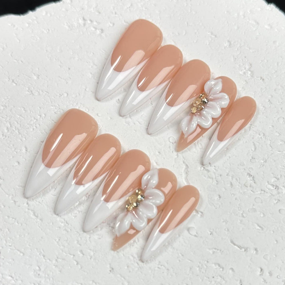 Nude & White Elegant French Style Wearable Nails for Daily & Special Occasions