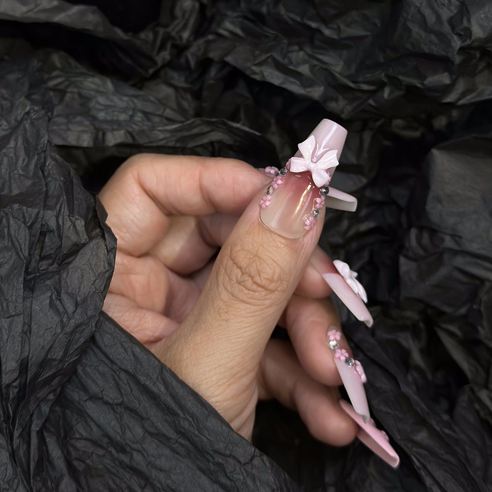 Pink and Nude Color Sweet Style Daily Wear Press - On Nails