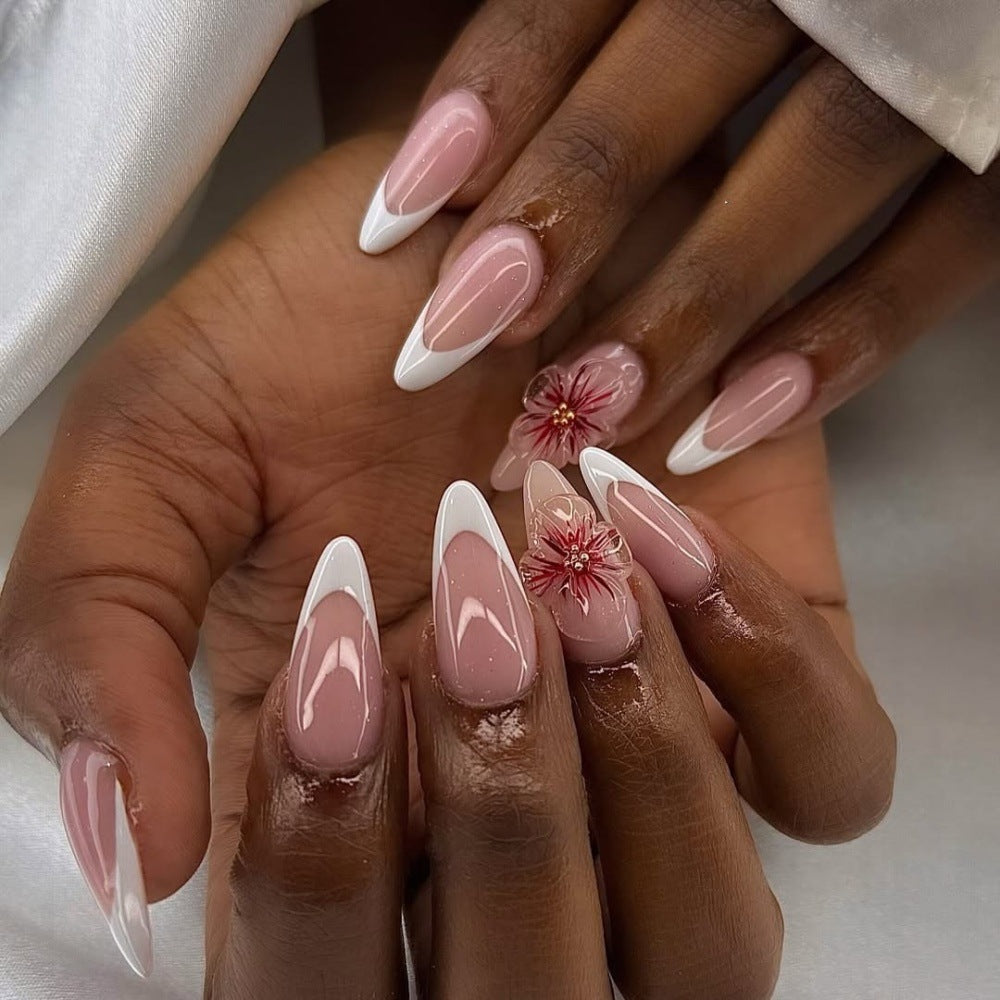 Pink and white elegant daily wear press-on nails