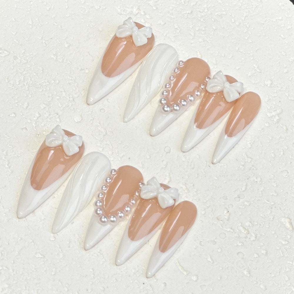 Beige and White Sweet Wedding Wearable Nail Art