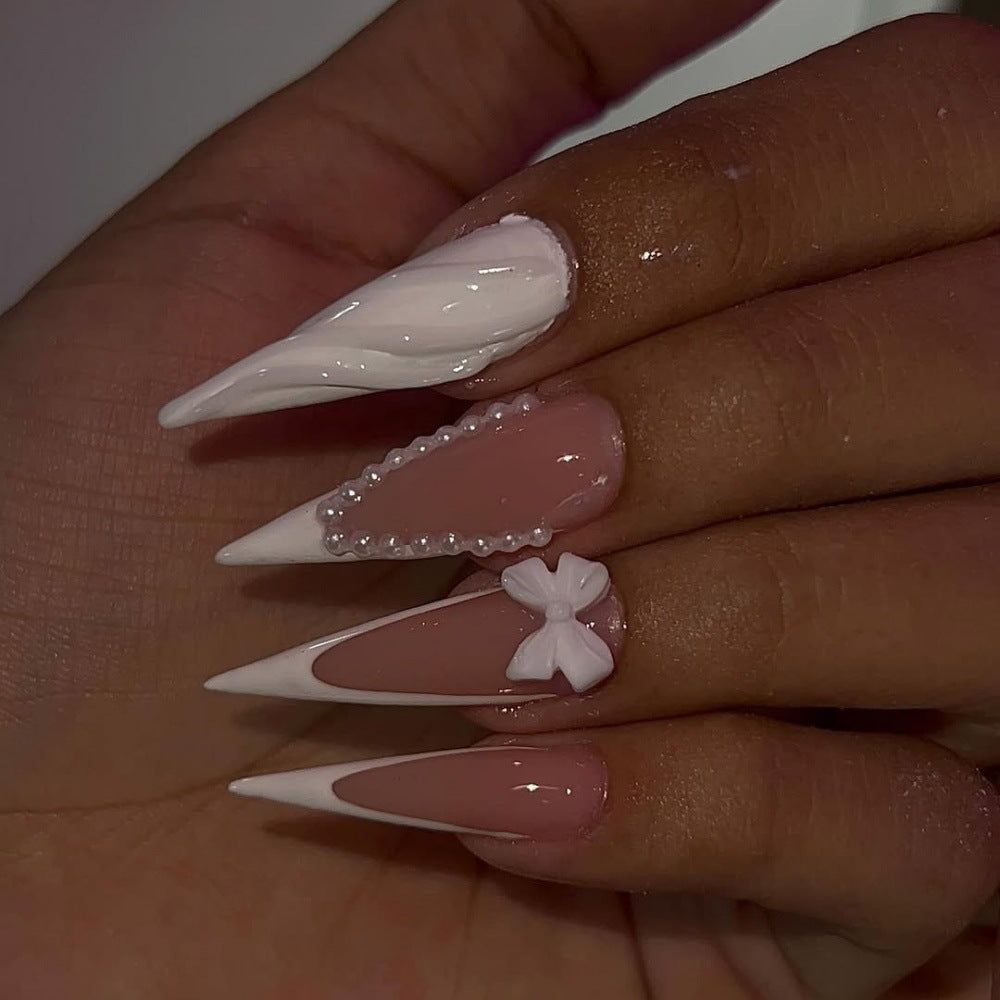 Beige and White Sweet Wedding Wearable Nail Art