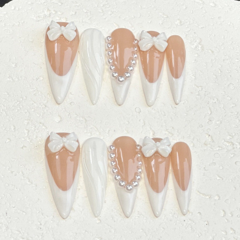 Beige and White Sweet Wedding Wearable Nail Art