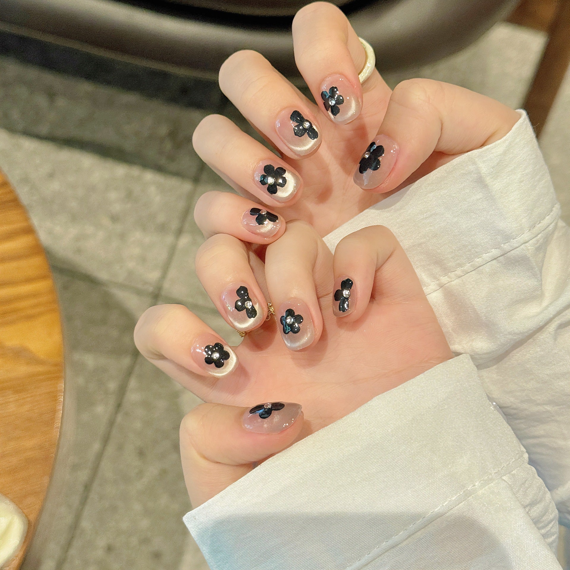 Pink and Black Color, Floral Style, Daily Use, Wearable Nail Art