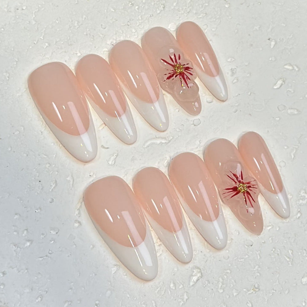 Pink and white elegant daily wear press-on nails