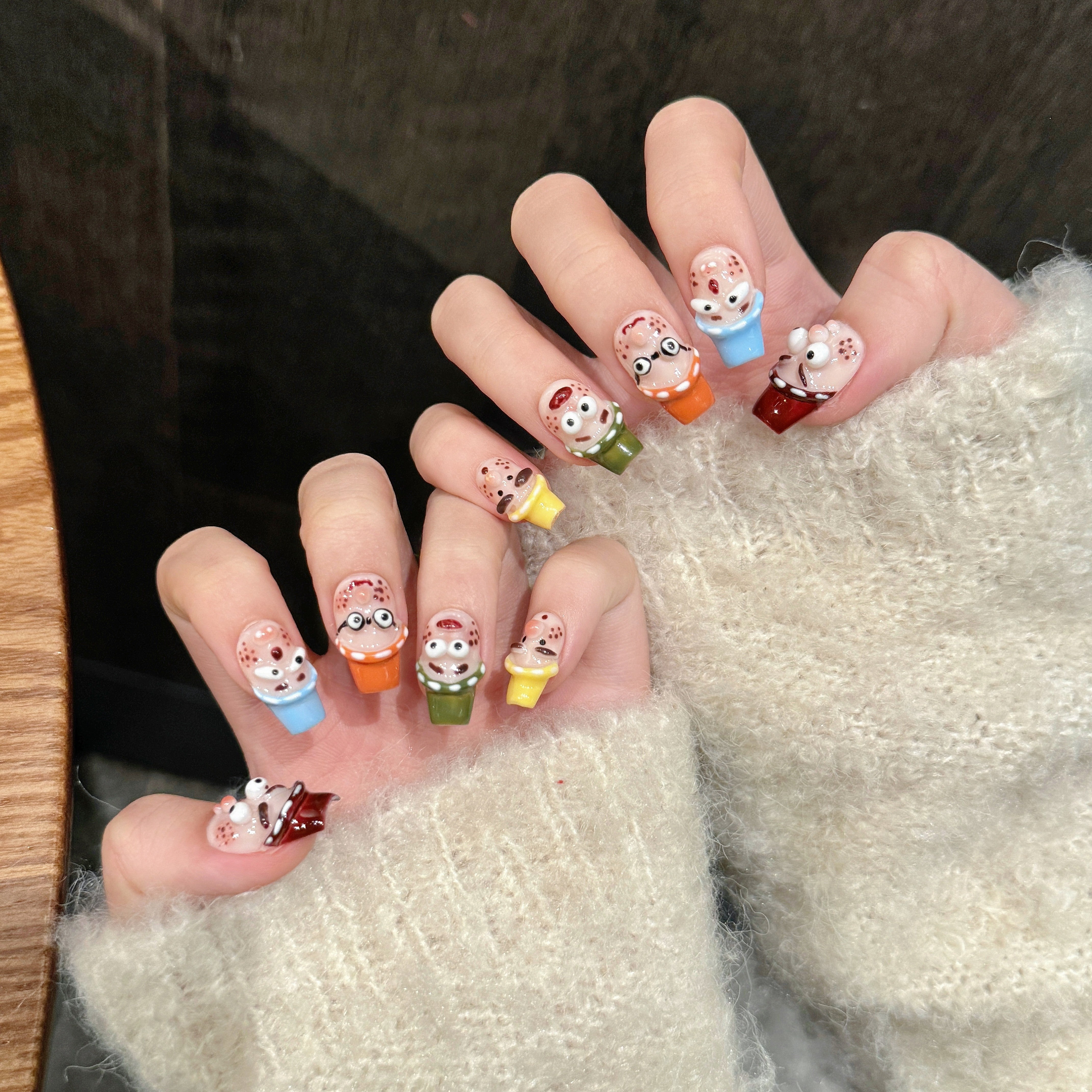 Pastel Color Cartoon Style Daily Wearable Press - On Nails