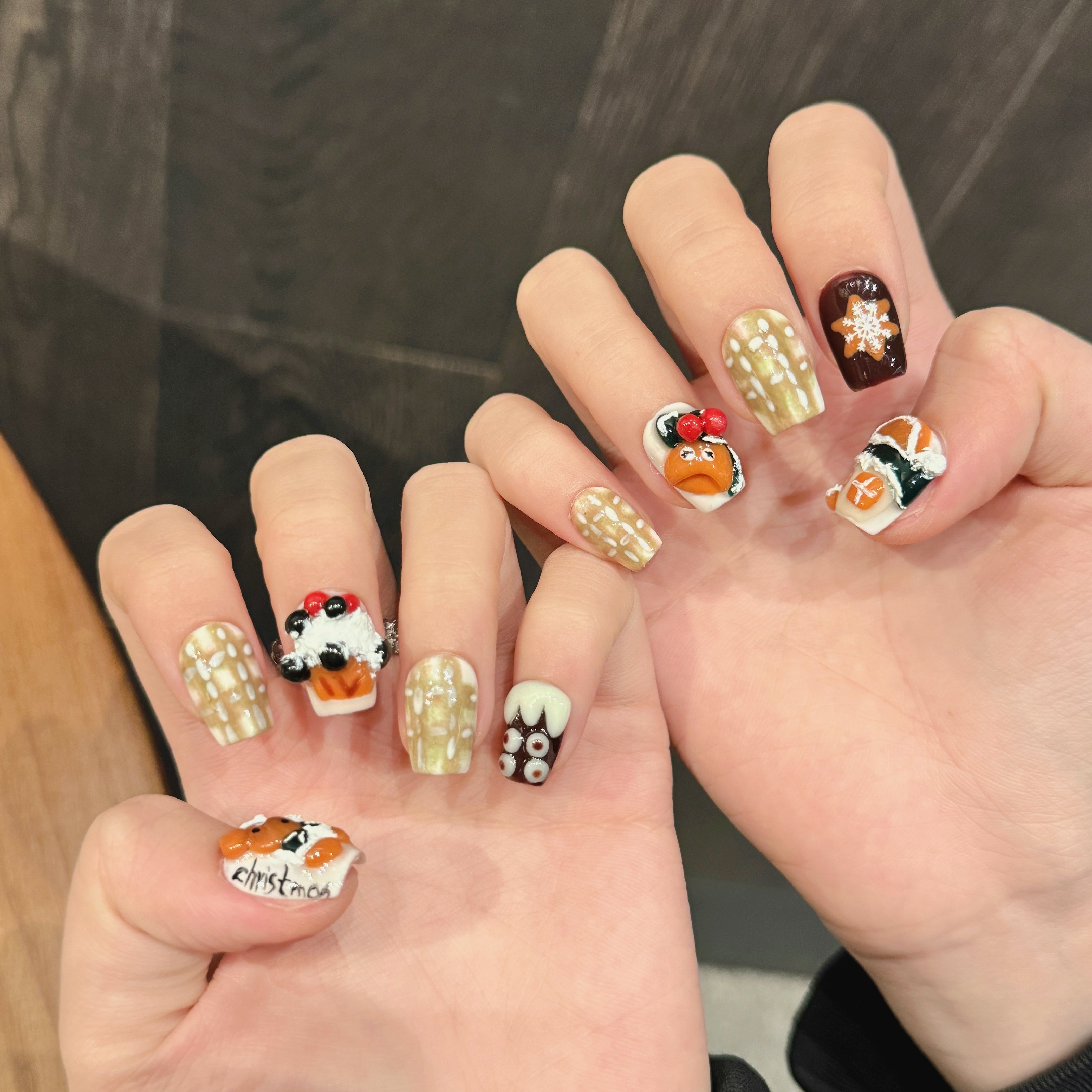 Brown & White Christmas - themed Cute Wearable Nail Art
