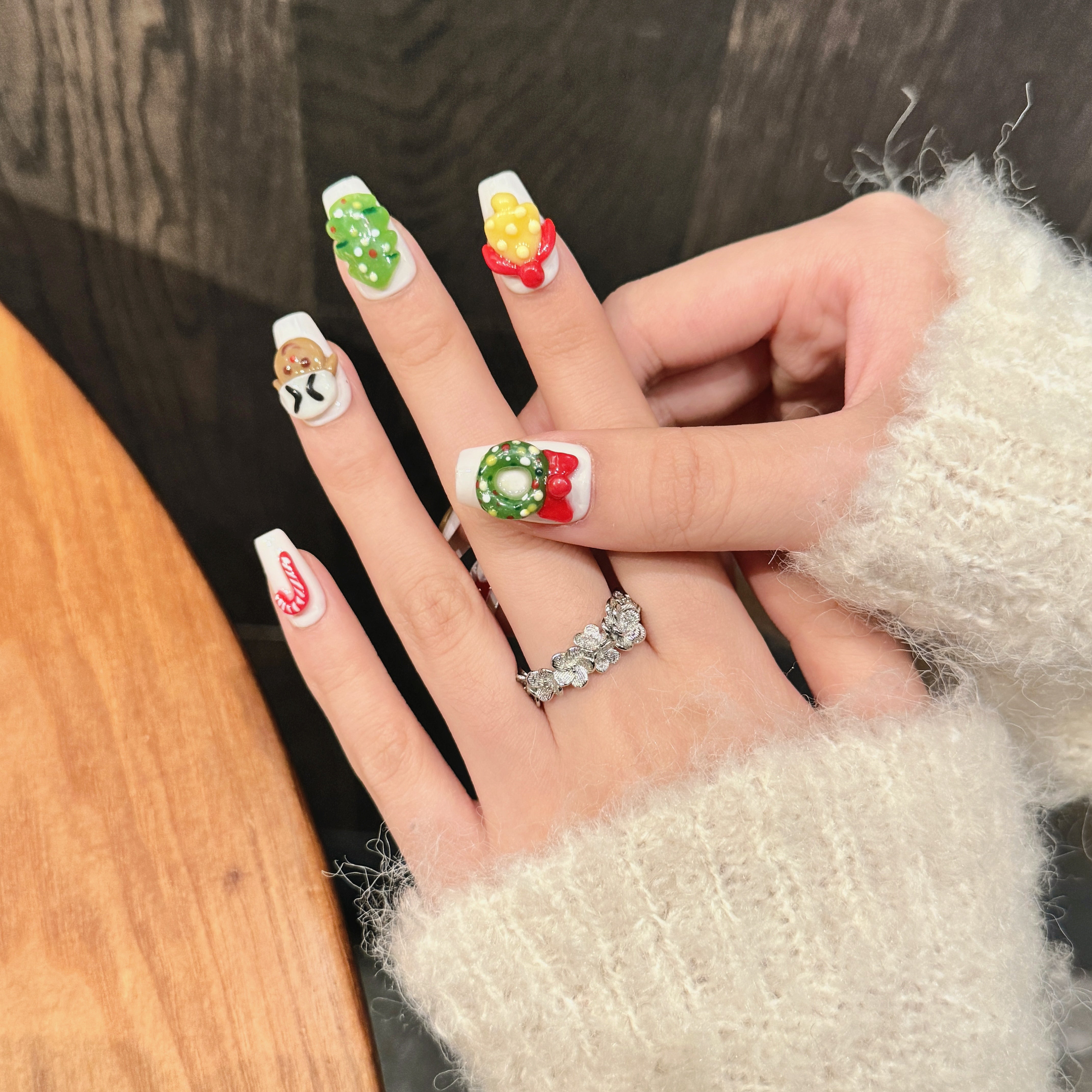 White-based Festive Christmas Wearable Nail Art