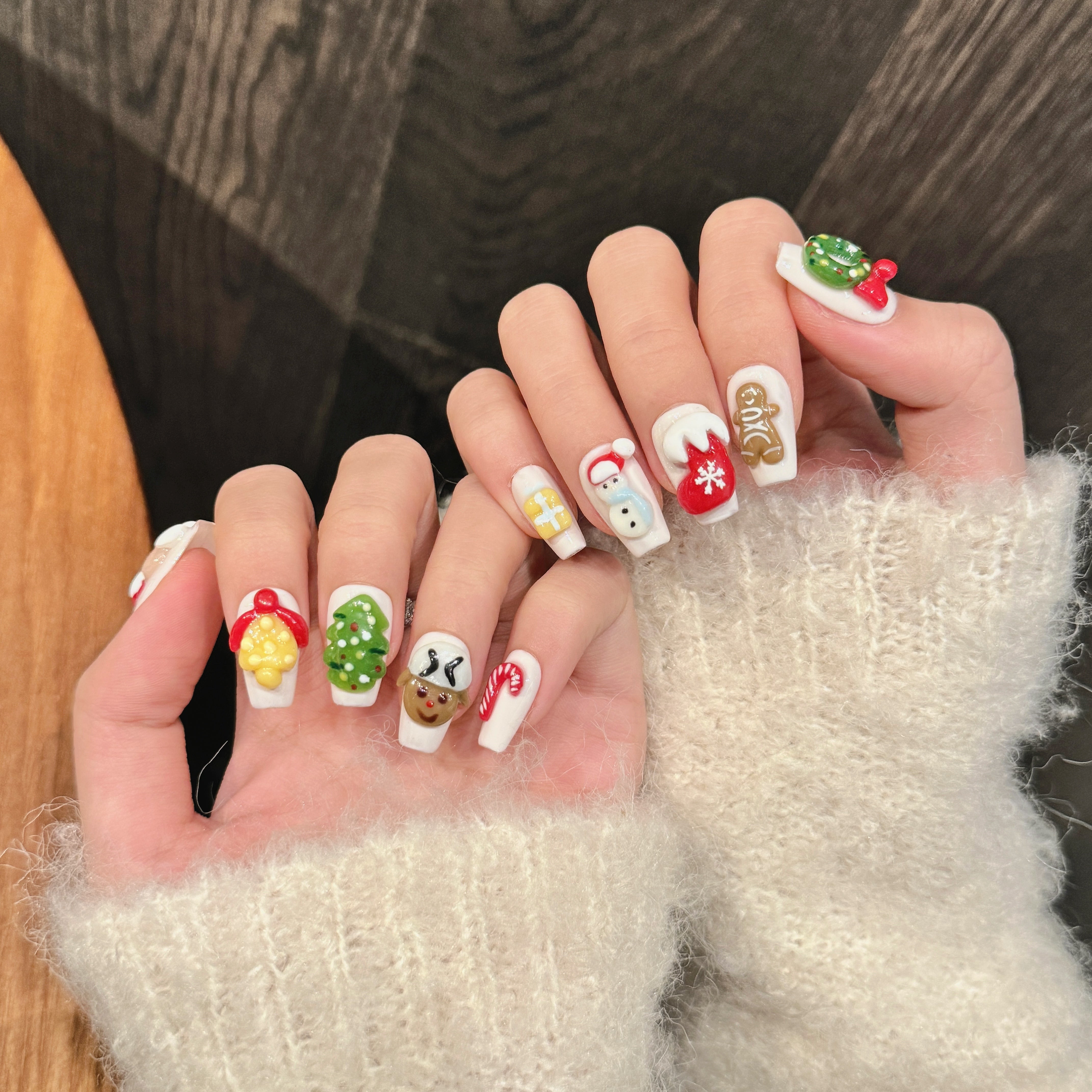 White-based Festive Christmas Wearable Nail Art