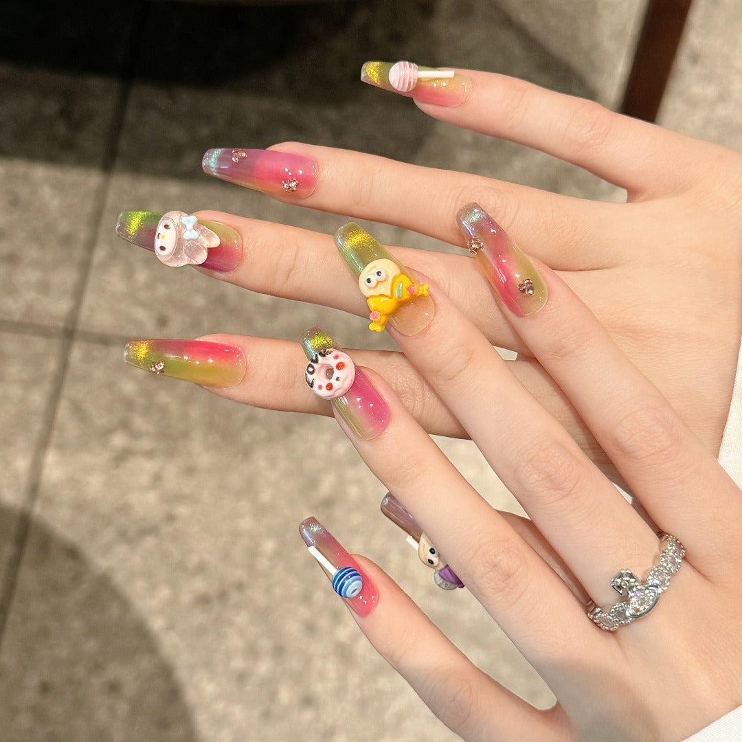 Summer pastel, sweet and cute daily style fake nails