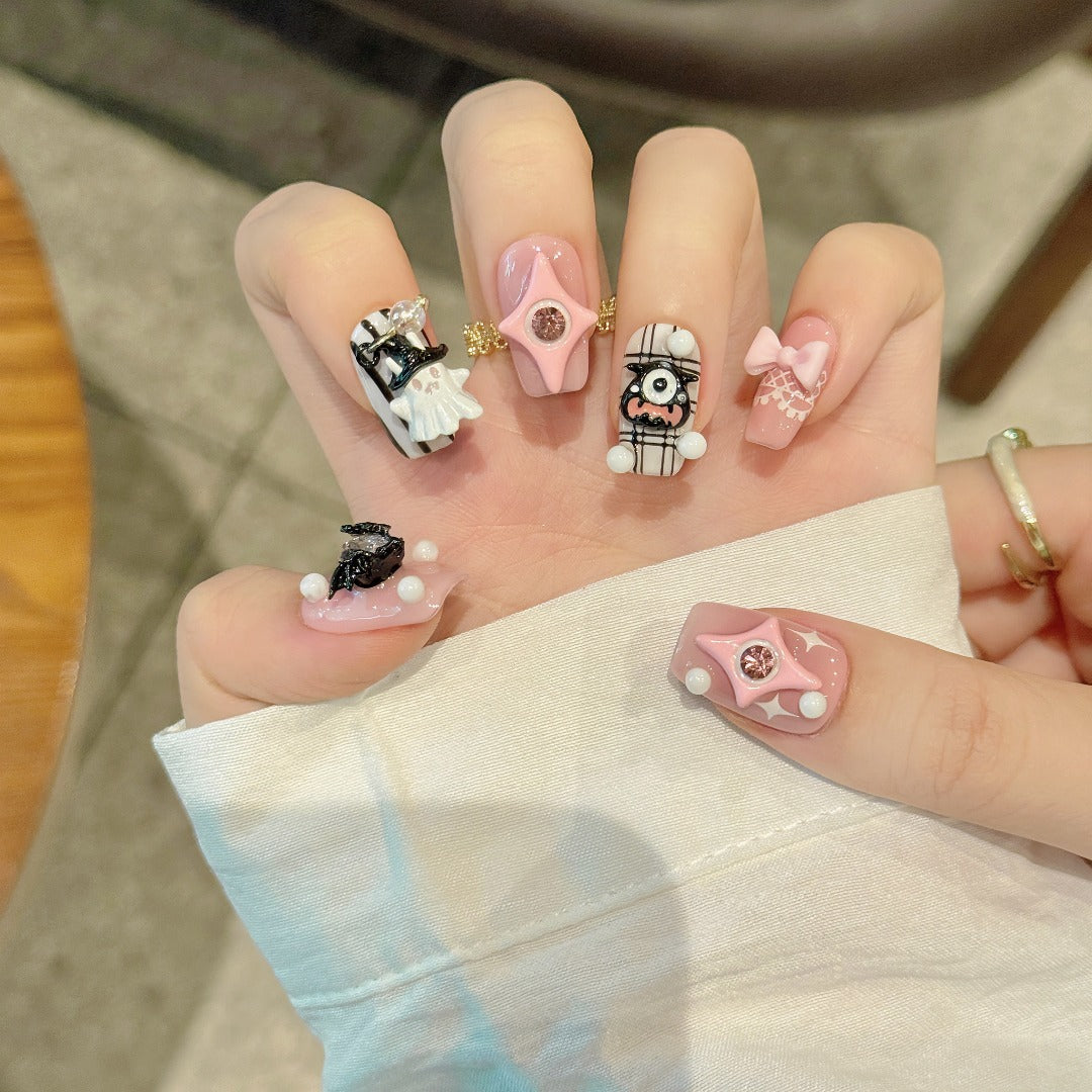 Pink Gothic Halloween Wearable Nail Art