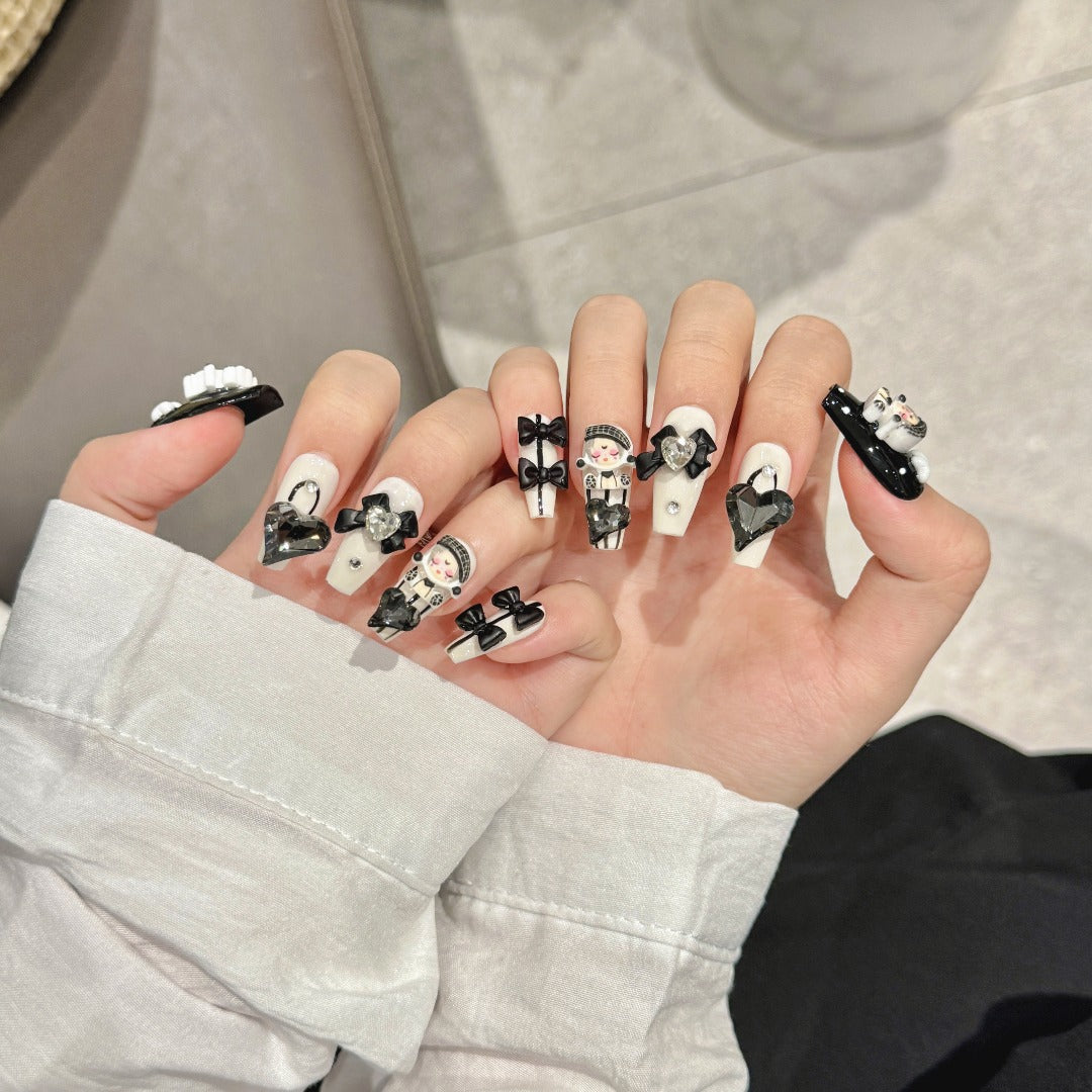 Black - and - White Sweet and Cute Party Wearable Nail Art
