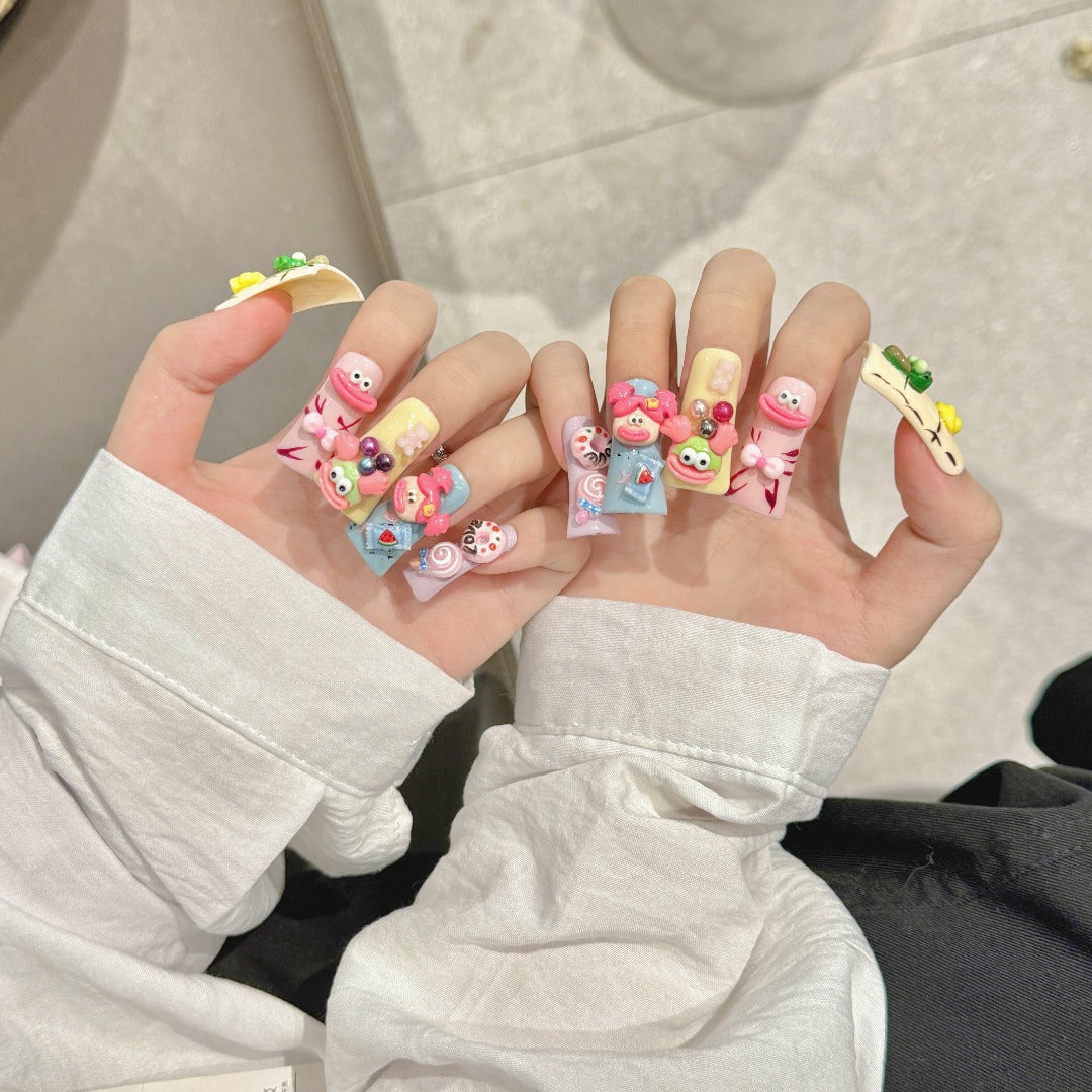 Pastel Color Kawaii Style Daily Wear Adhesive Nails