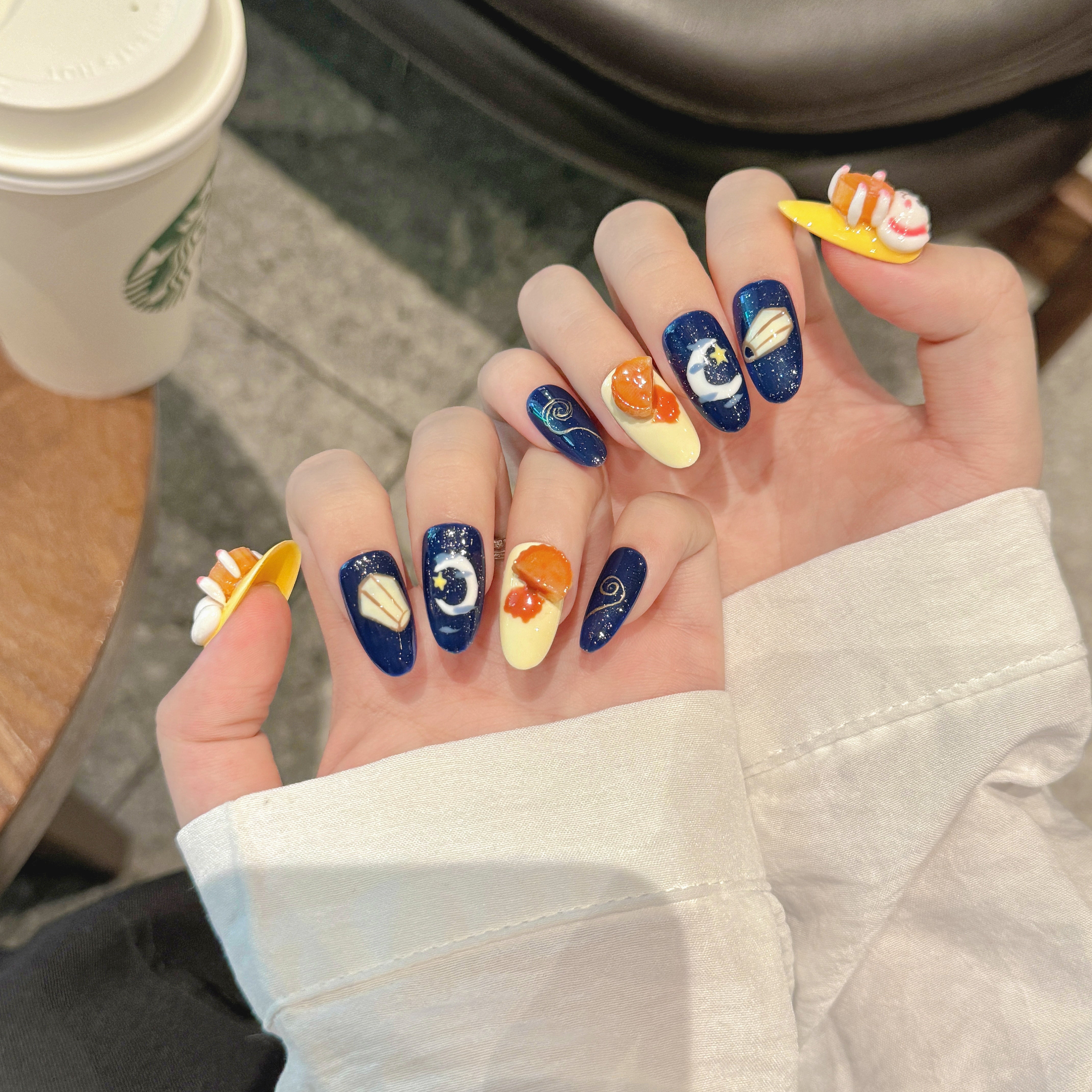 Navy blue - yellow - beautiful style - cute - accessories - nail art set