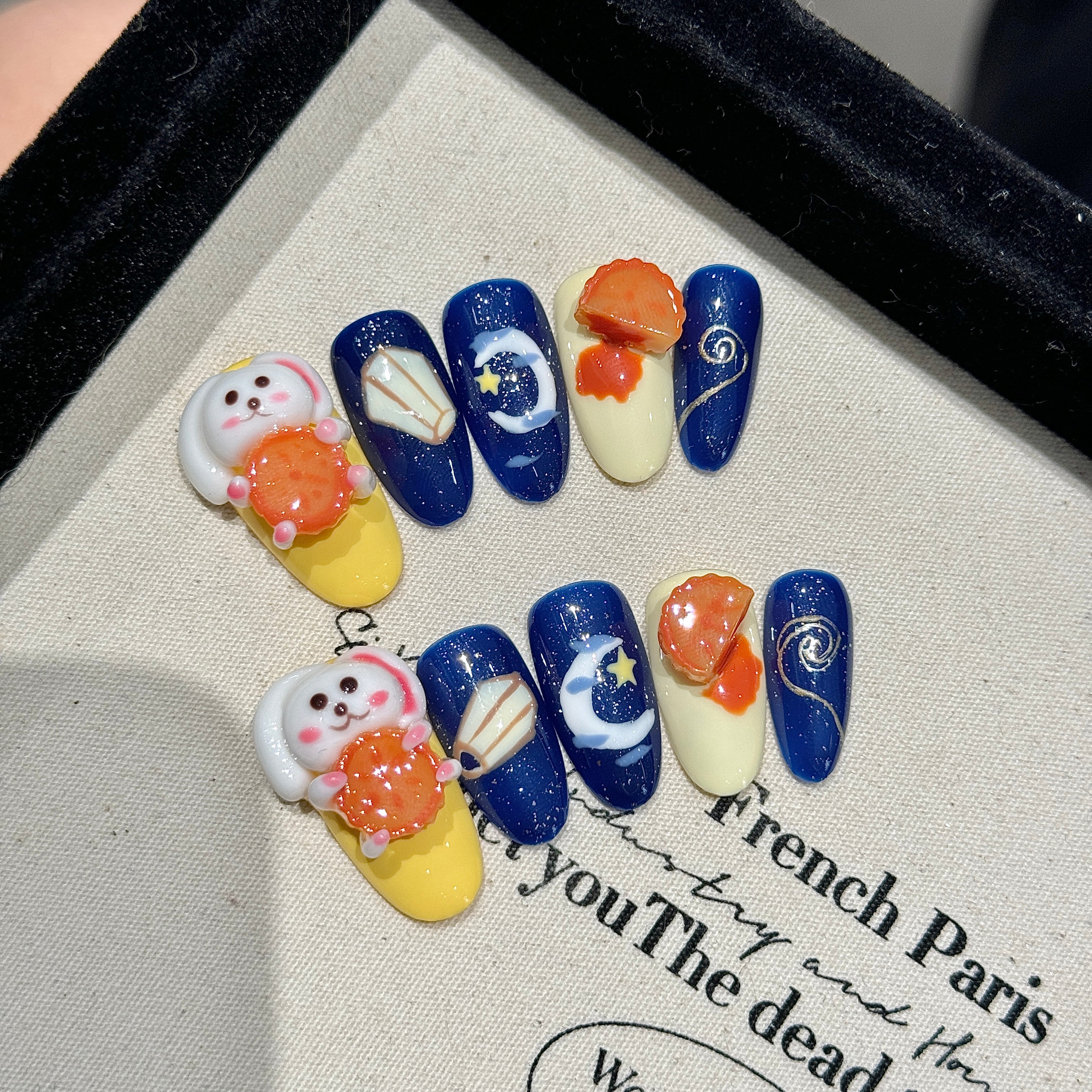 Navy blue - yellow - beautiful style - cute - accessories - nail art set