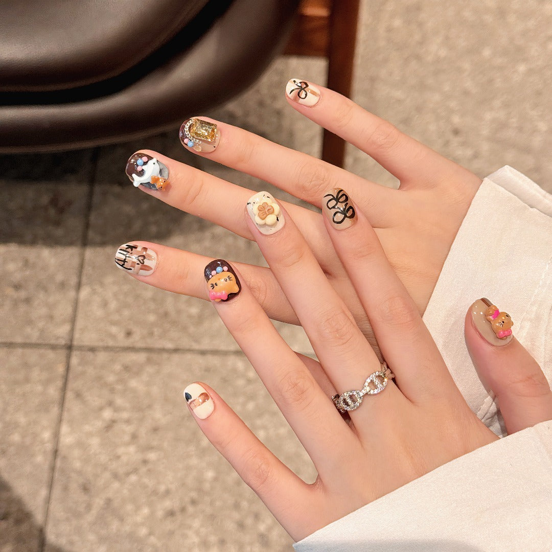 Neutral & Dark Cute & Fun Party & Daily Wear Decorative Nail Art