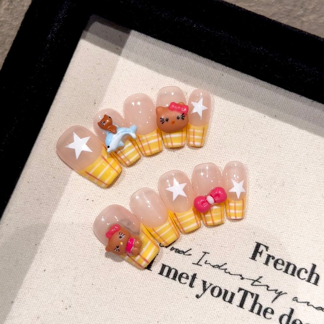 Light green sweet cute style daily wear nail art