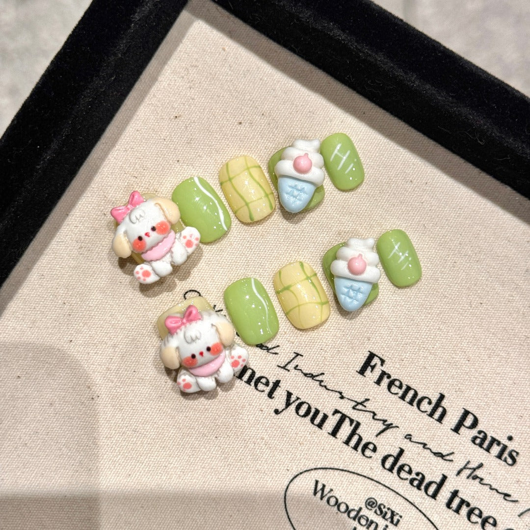 Light green sweet cute style daily wear nail art