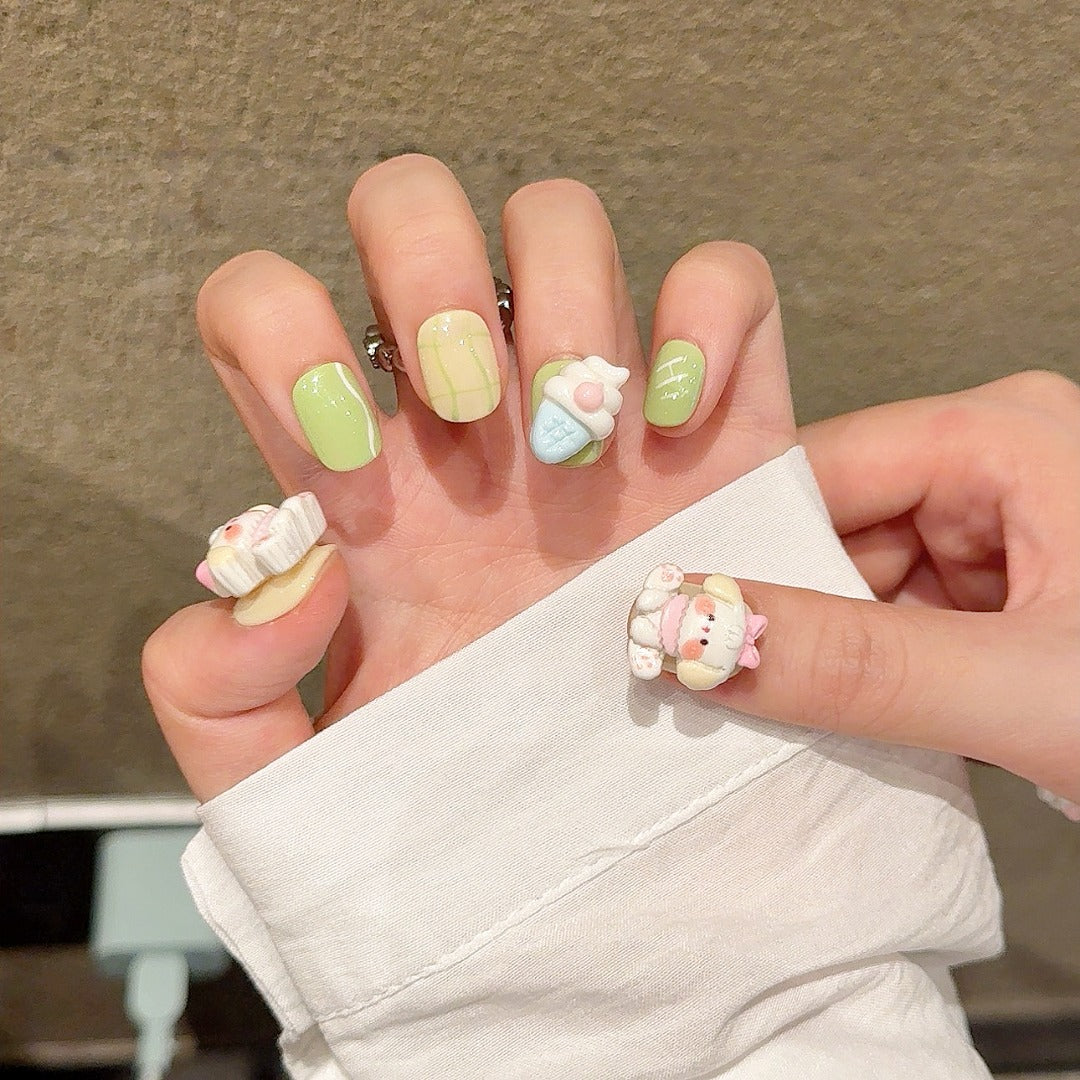 Light green sweet cute style daily wear nail art