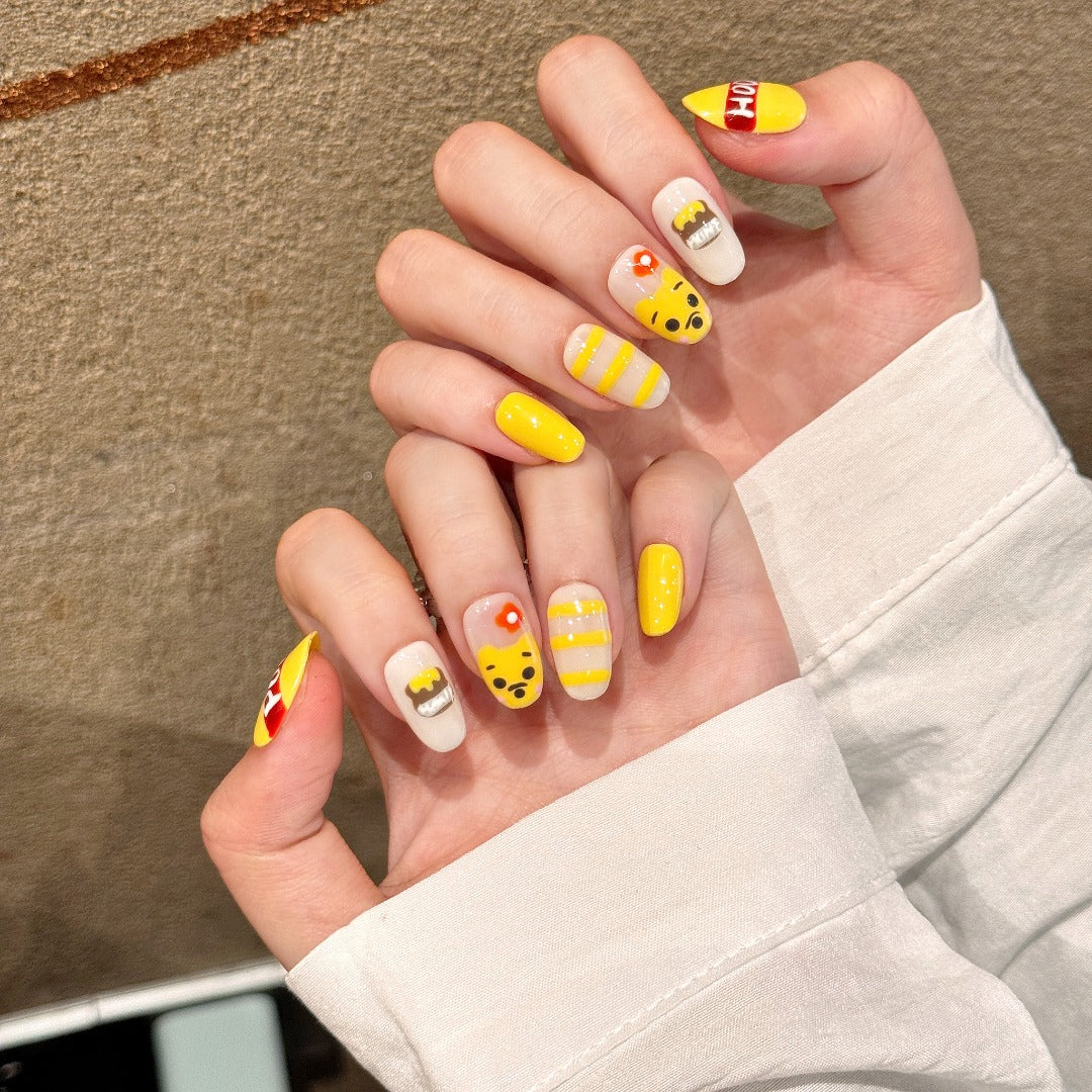 Yellow and White Cute Style Children's Party Wearable Nails