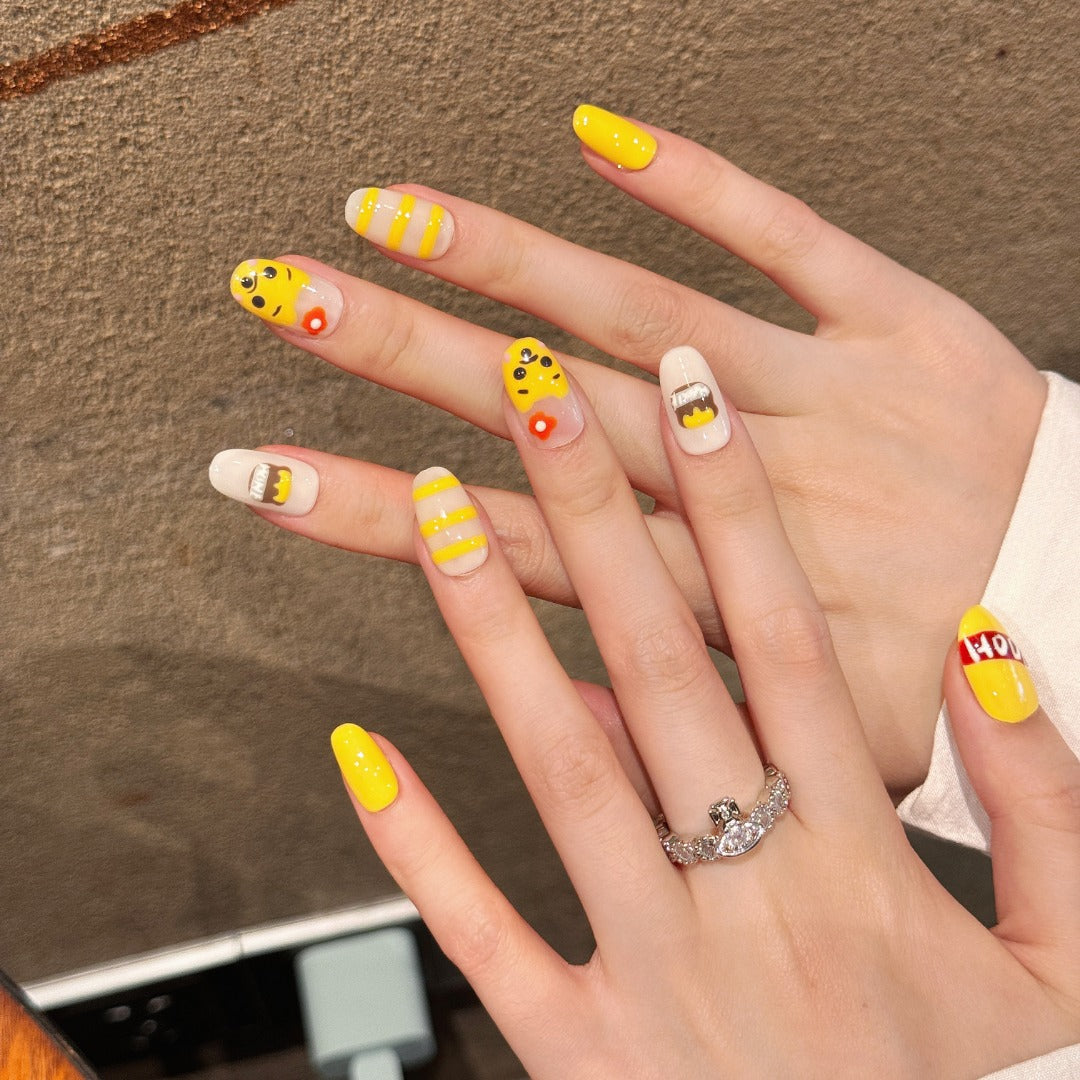 Yellow and White Cute Style Children's Party Wearable Nails