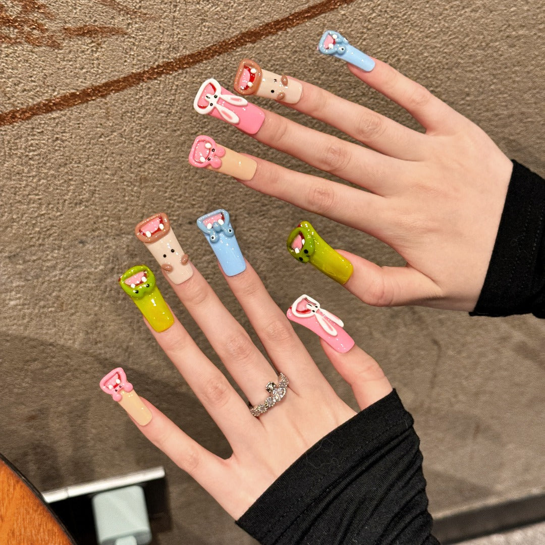 Colorful, cute, playful nail art for parties and casual wear: Cartoon Animal Press - on Nails