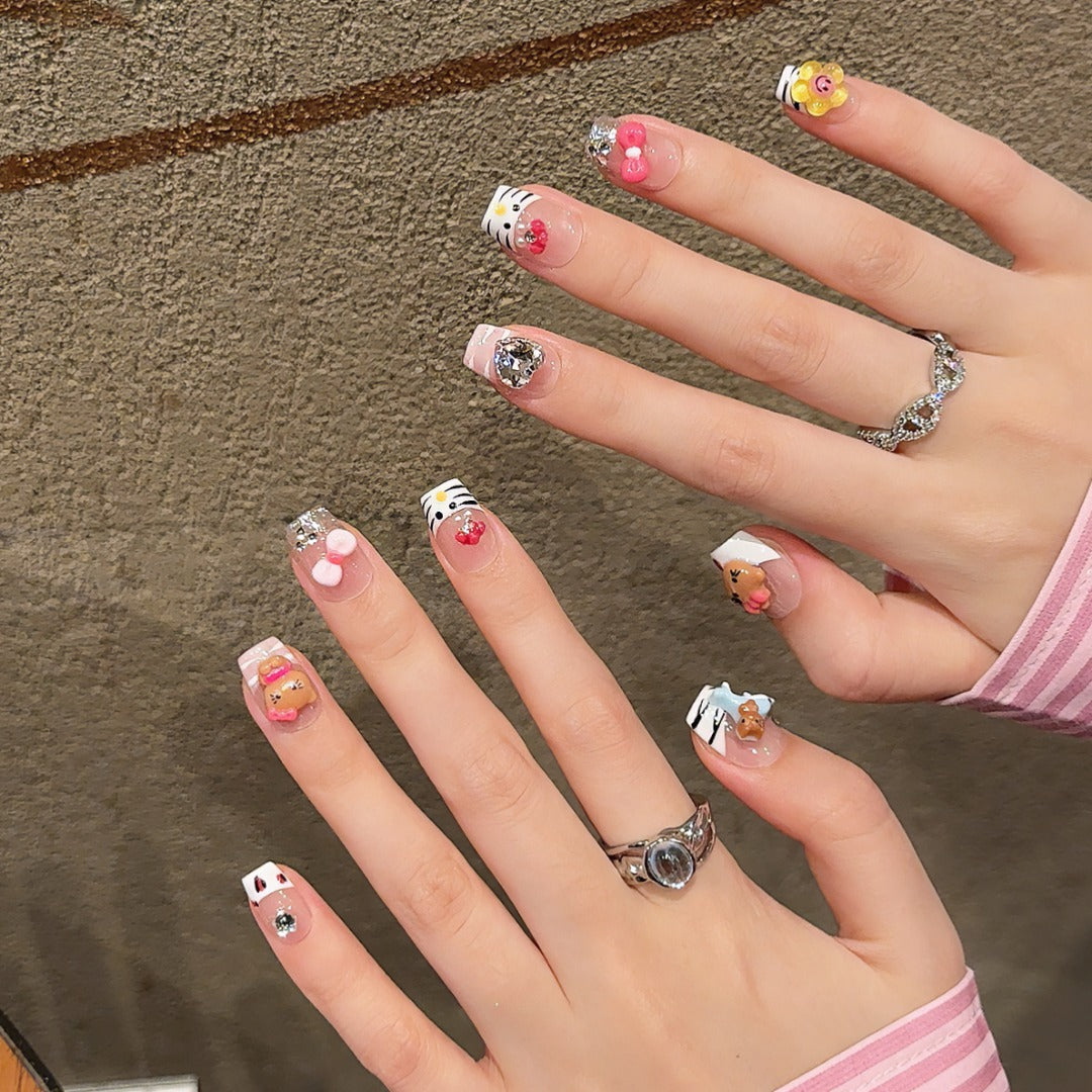 Pastel Color Kawaii Style Daily Wear Cute Cat Nail Art