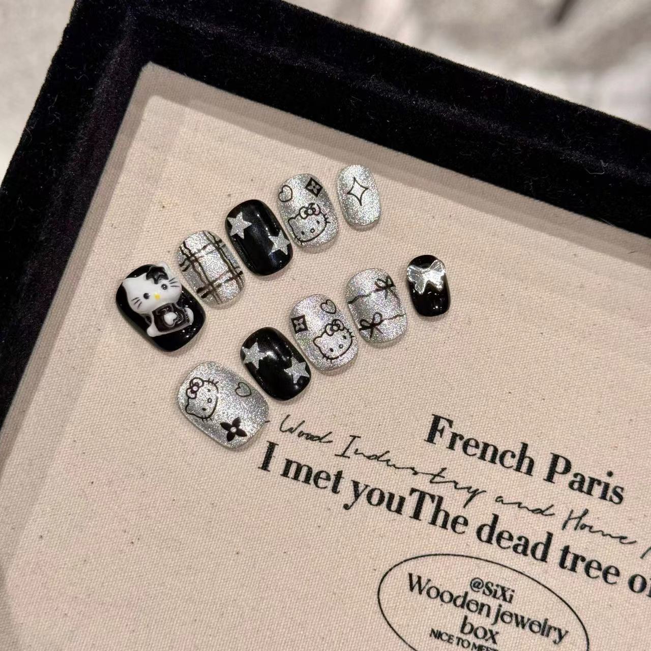 Black & Silver Cute Style Party Wearable Nail Art