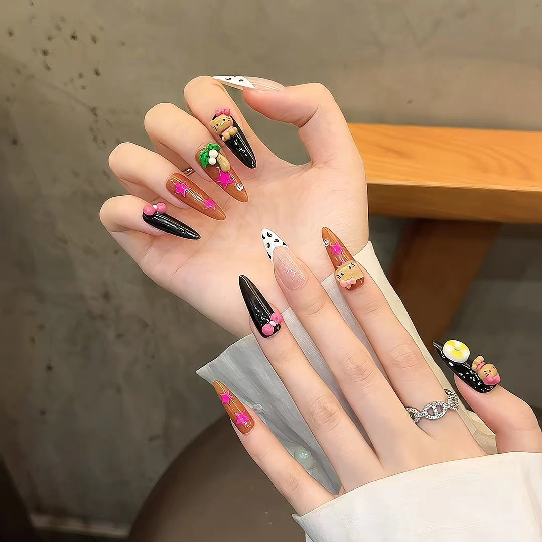 Black and Brown Sweet Cute Daily Wearable Nail Stickers