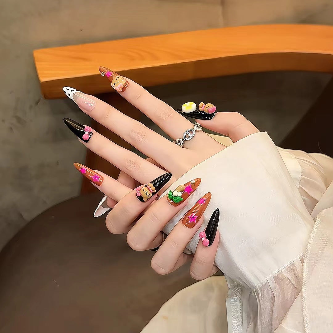 Black and Brown Sweet Cute Daily Wearable Nail Stickers