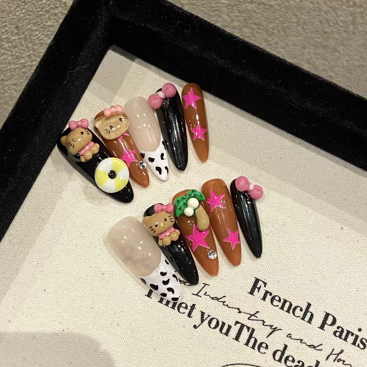 Black and Brown Sweet Cute Daily Wearable Nail Stickers