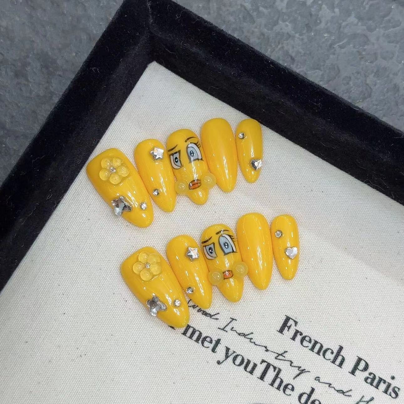 Bright Yellow Cartoon Style Casual Wearable Nail Art