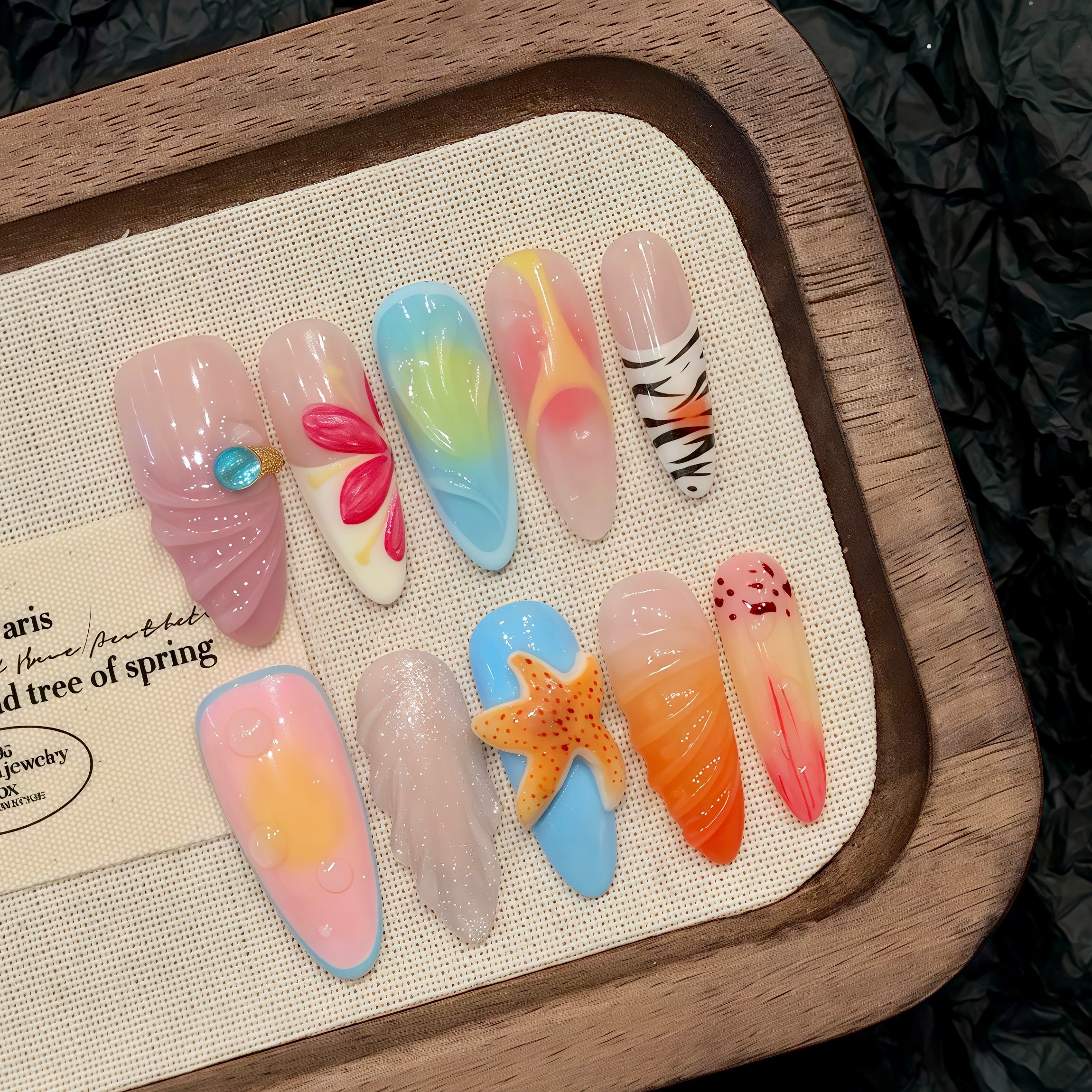 Pastel Color Whimsical Style, Beach-themed Wearable Nail Art
