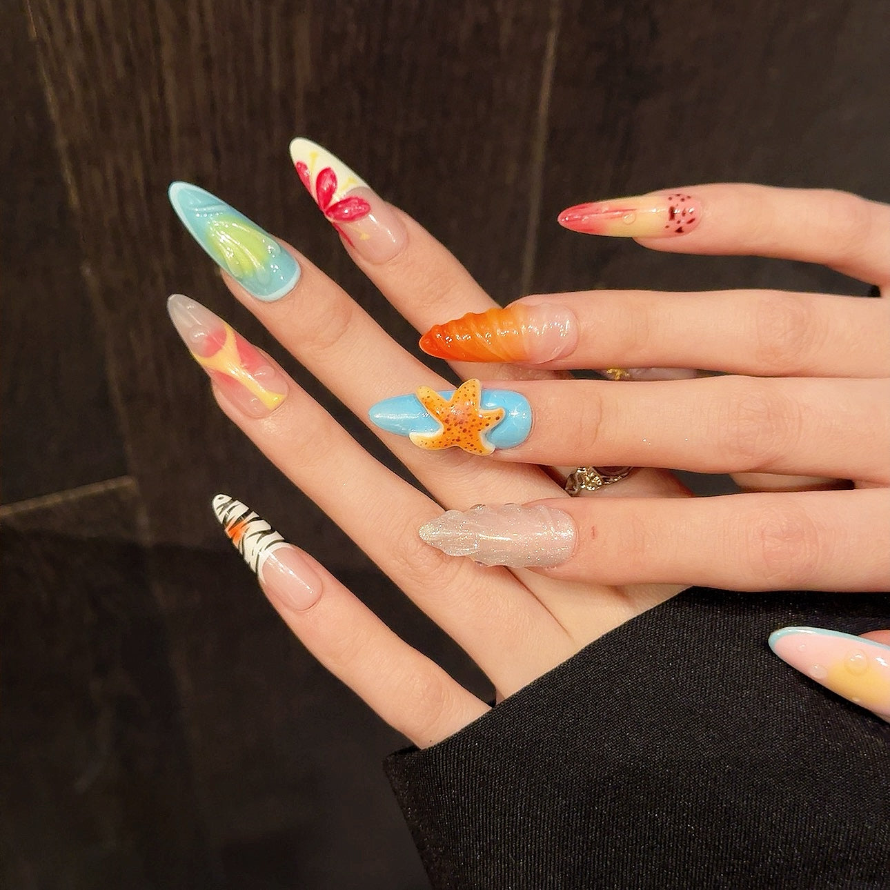 Pastel Color Whimsical Style, Beach-themed Wearable Nail Art