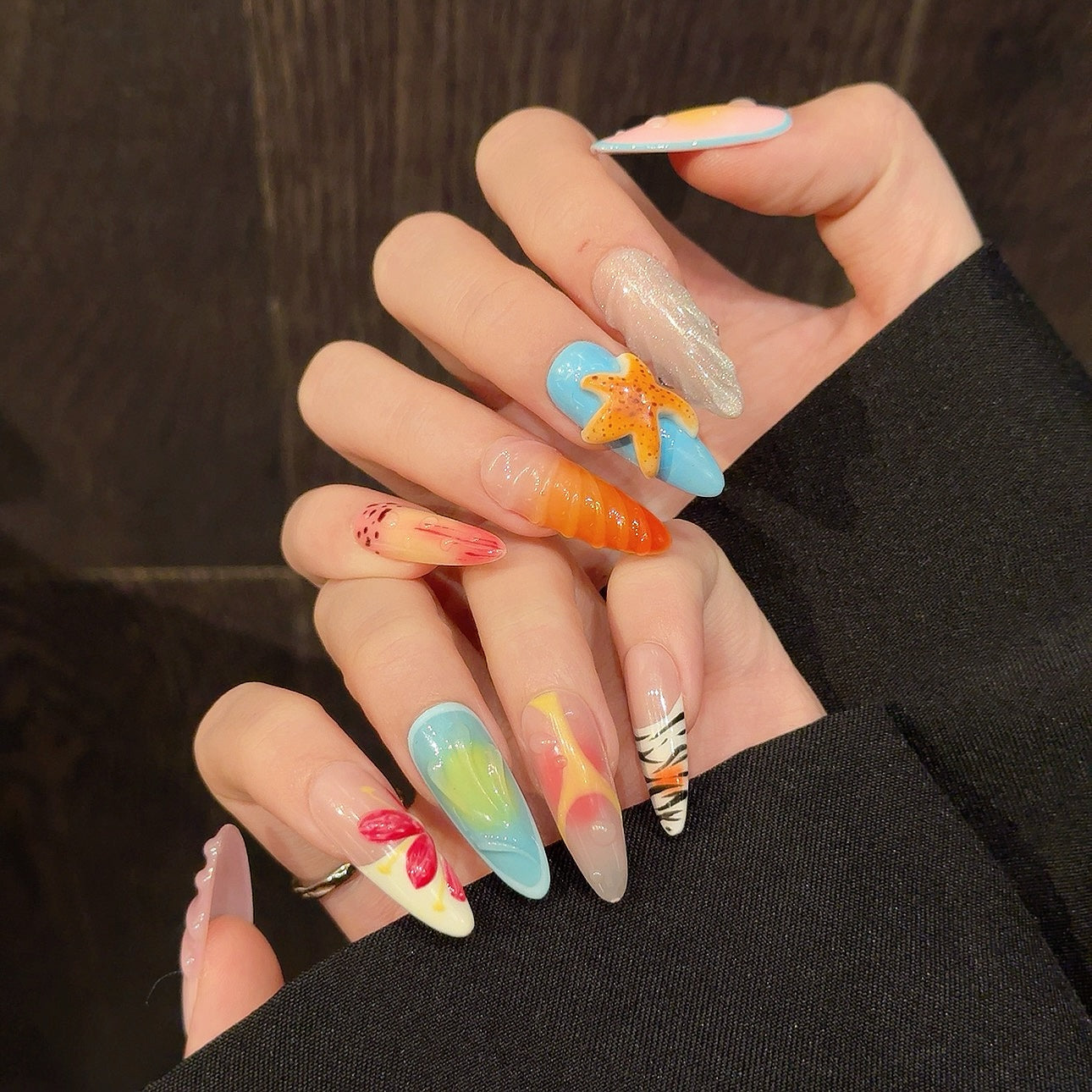 Pastel Color Whimsical Style, Beach-themed Wearable Nail Art