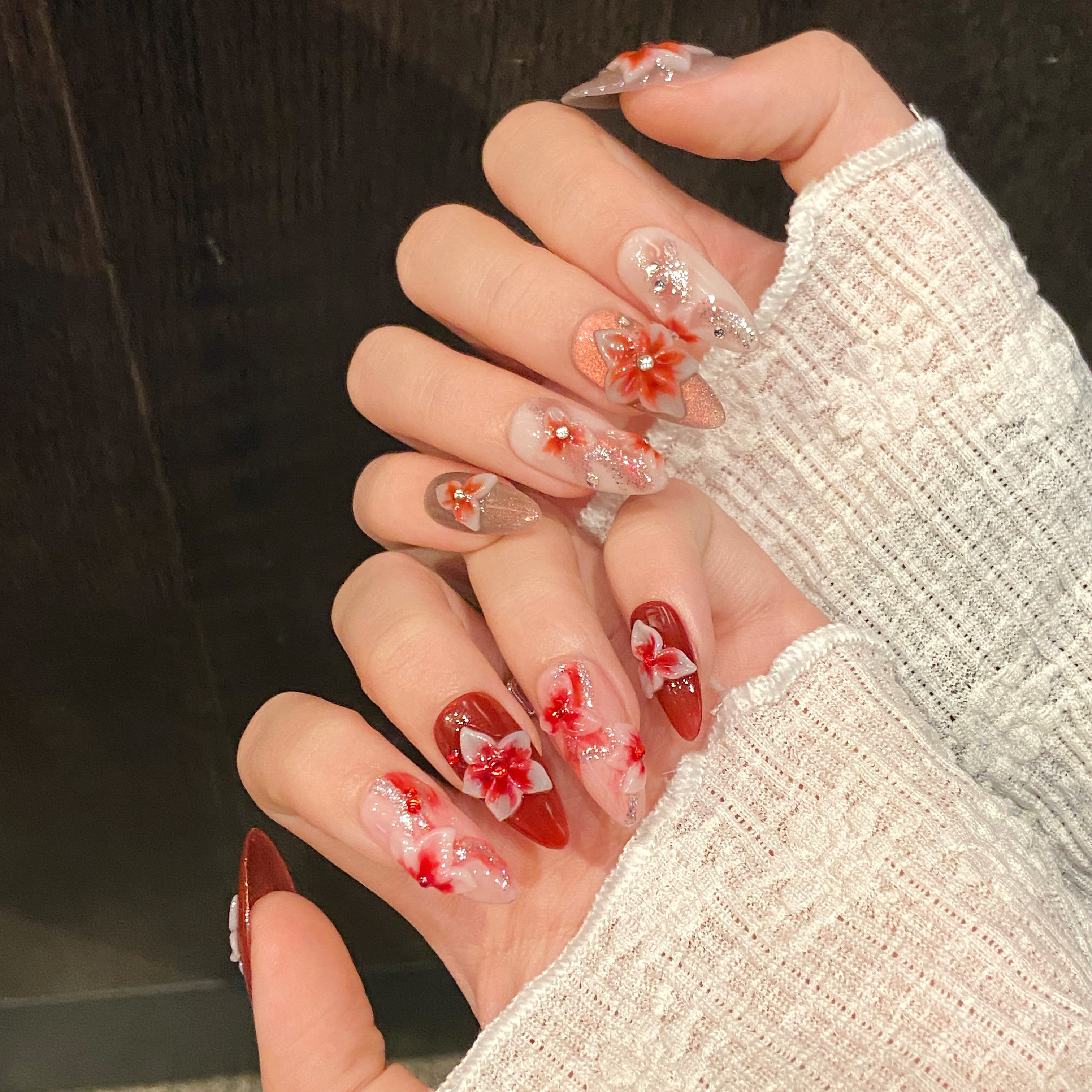Red and Pink Color Romantic Style Daily Wear Nail