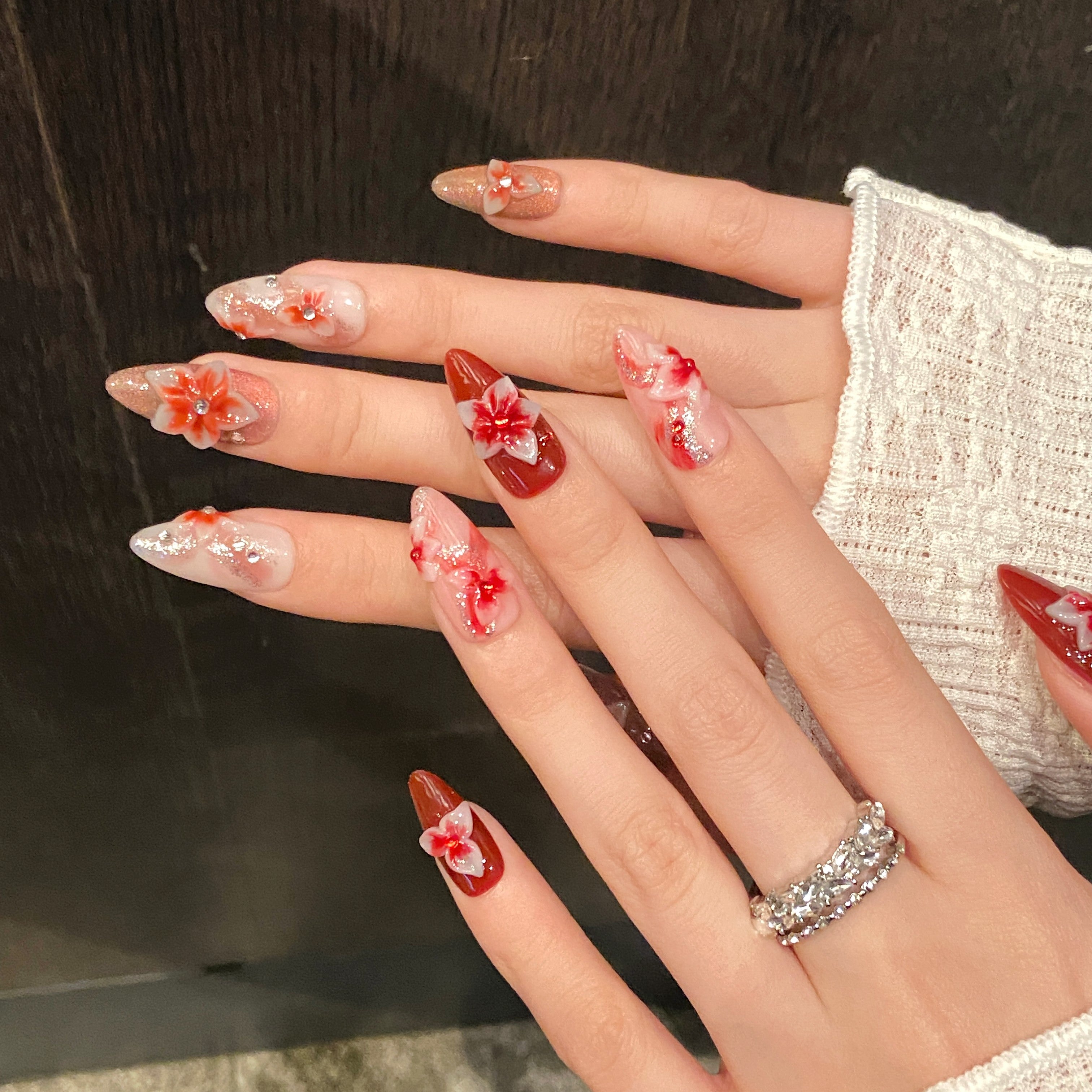 Red and Pink Color Romantic Style Daily Wear Nail