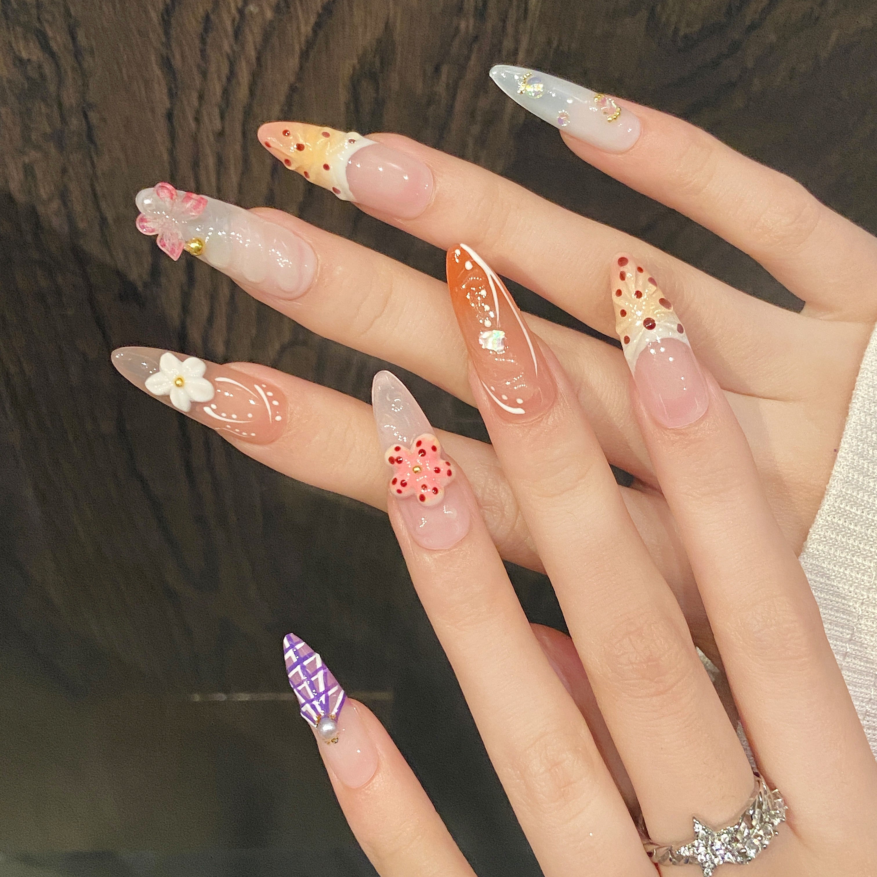 Soft Pink and Orange Sweet and Cute Daily Wear Nail Art