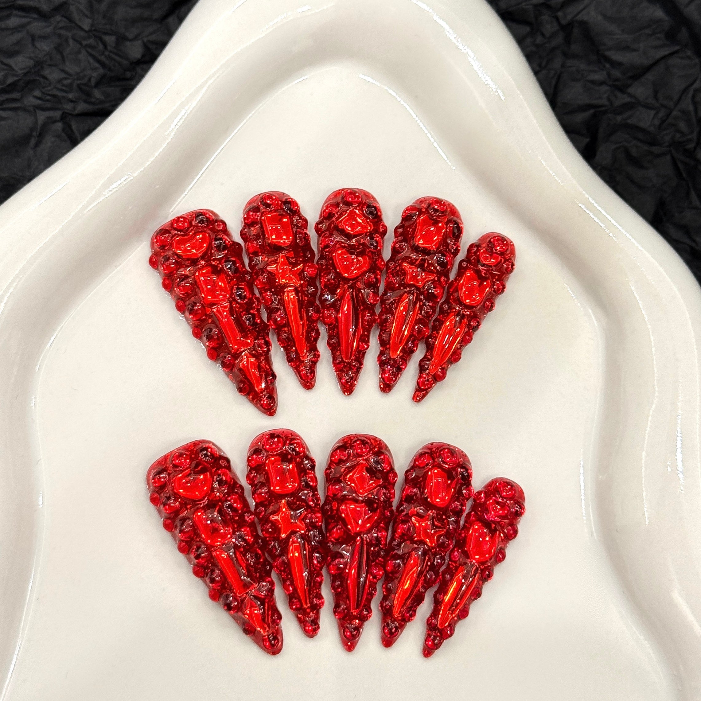 Bright Red Gothic Punk Party Wearable Nail Art