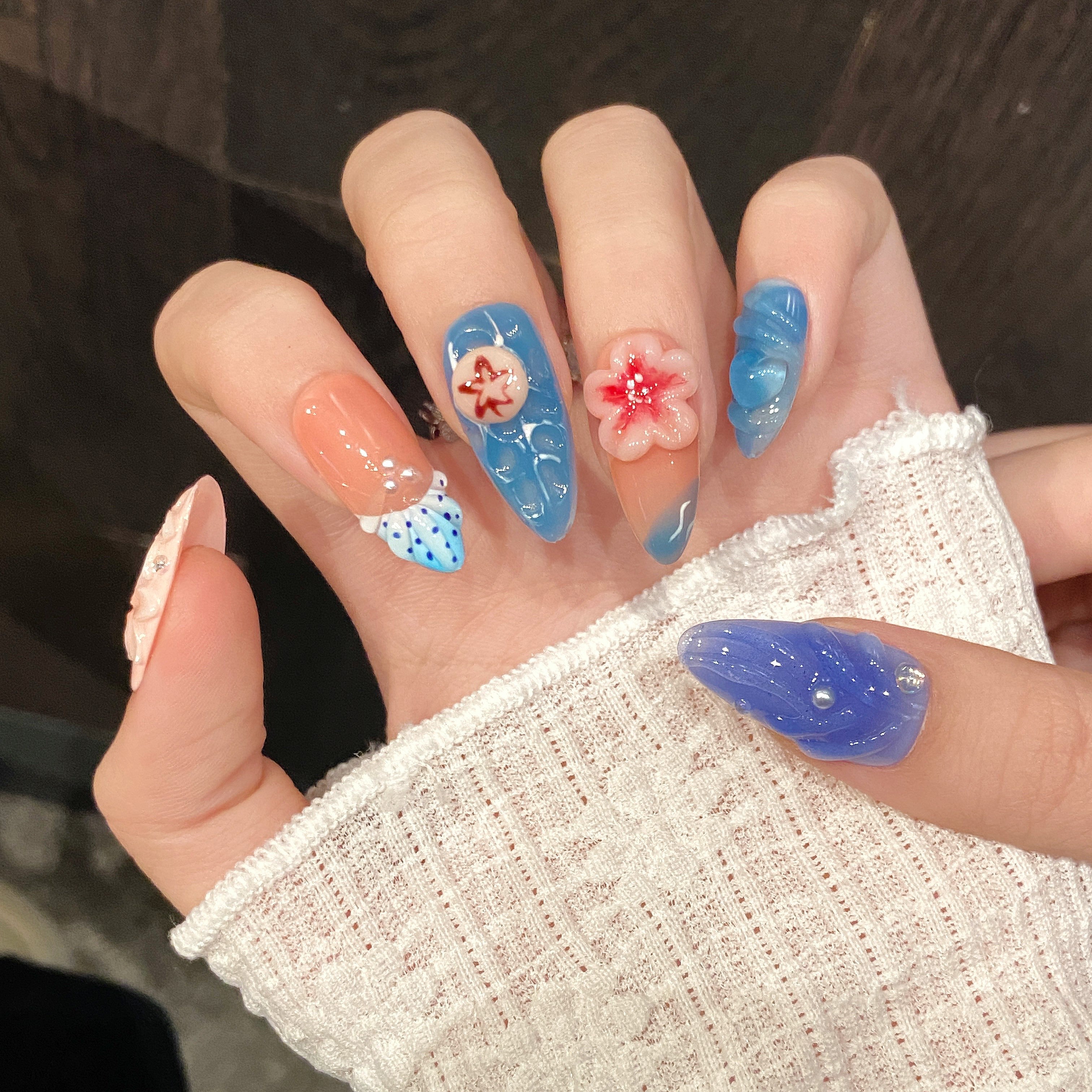 Pastel - Colored Floral Summer Beach Wearable Nail Art
