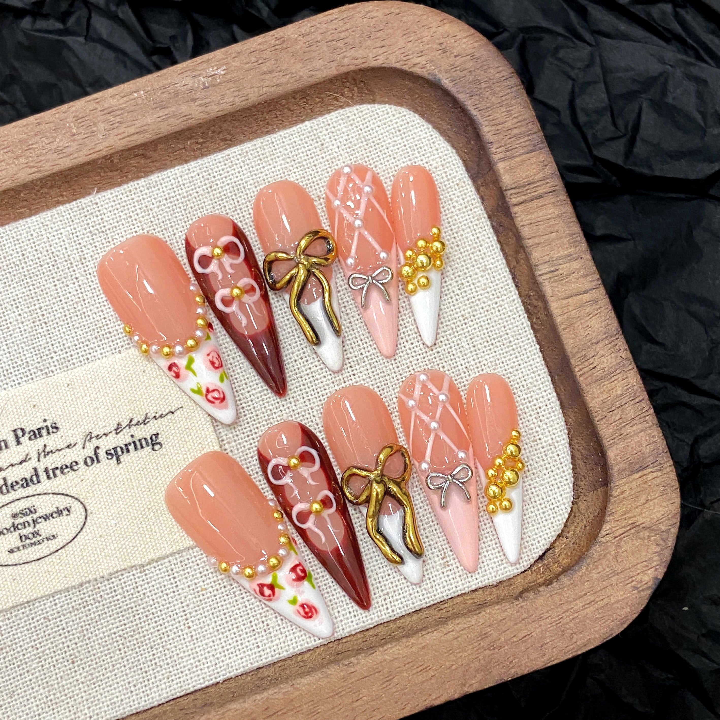 Peach and Pink Color Sweet and Elegant Style Daily Wear Press - on Nails