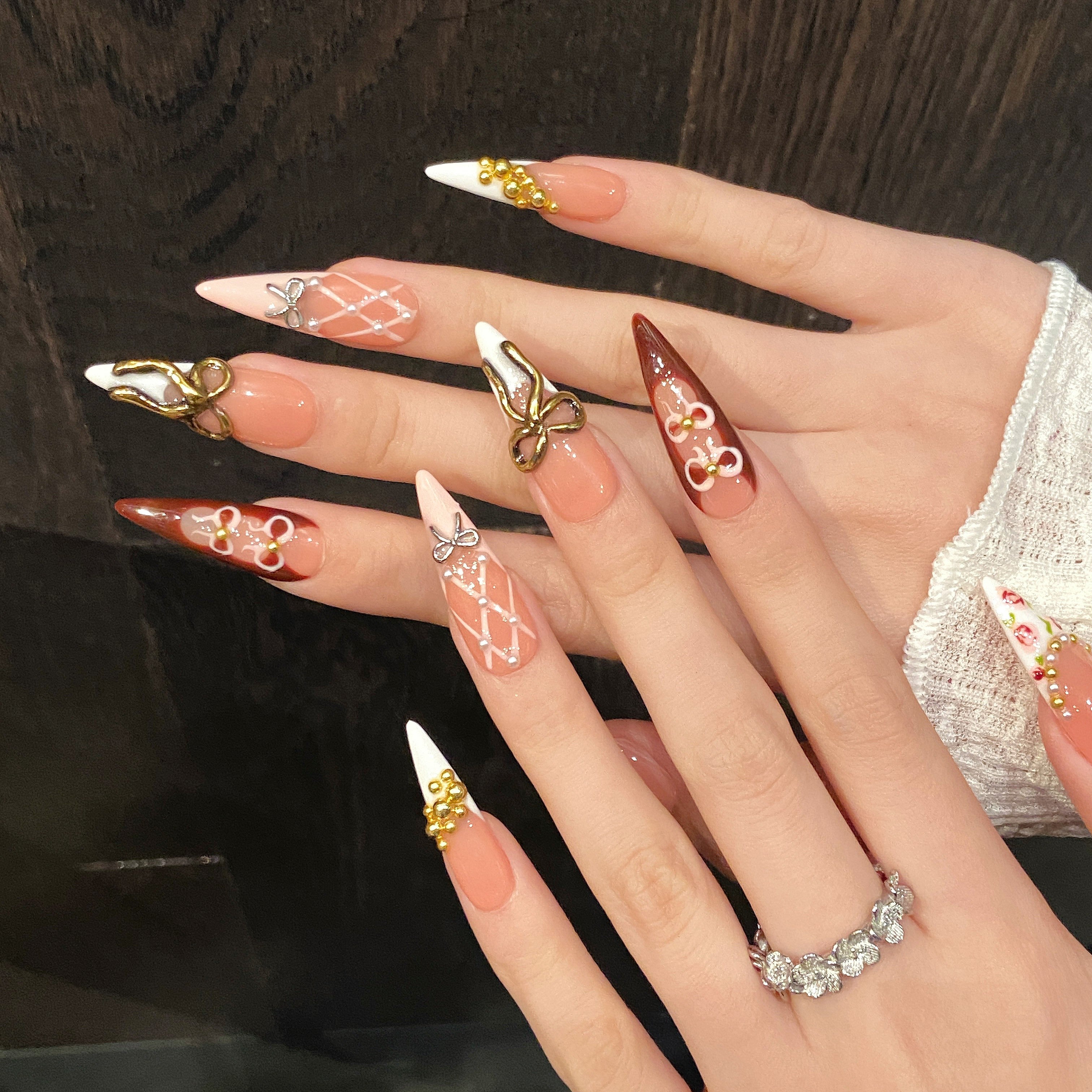 Peach and Pink Color Sweet and Elegant Style Daily Wear Press - on Nails