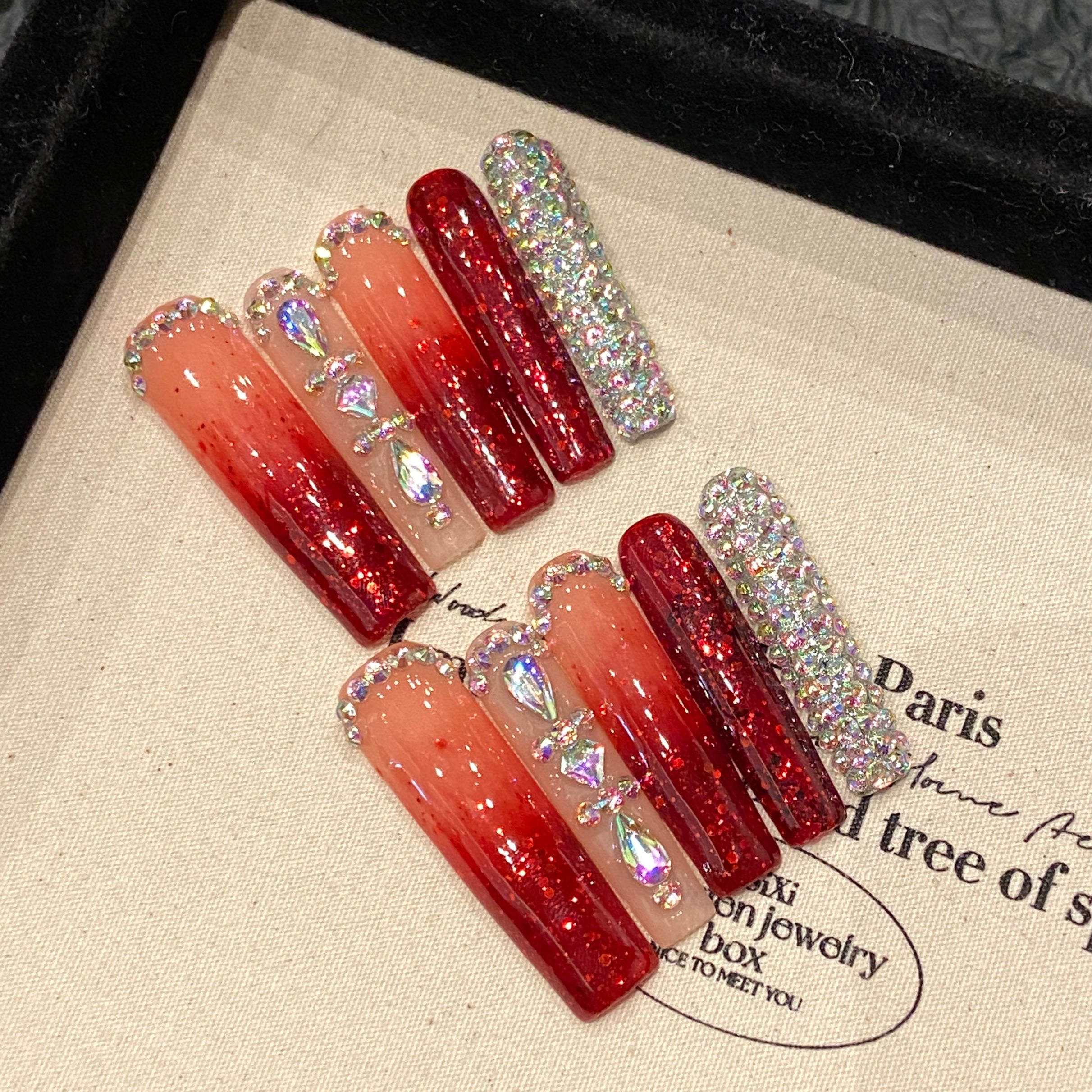 Red - Gradient  Sparkle Glamorous Party/Evening Luxury Press - On Nails