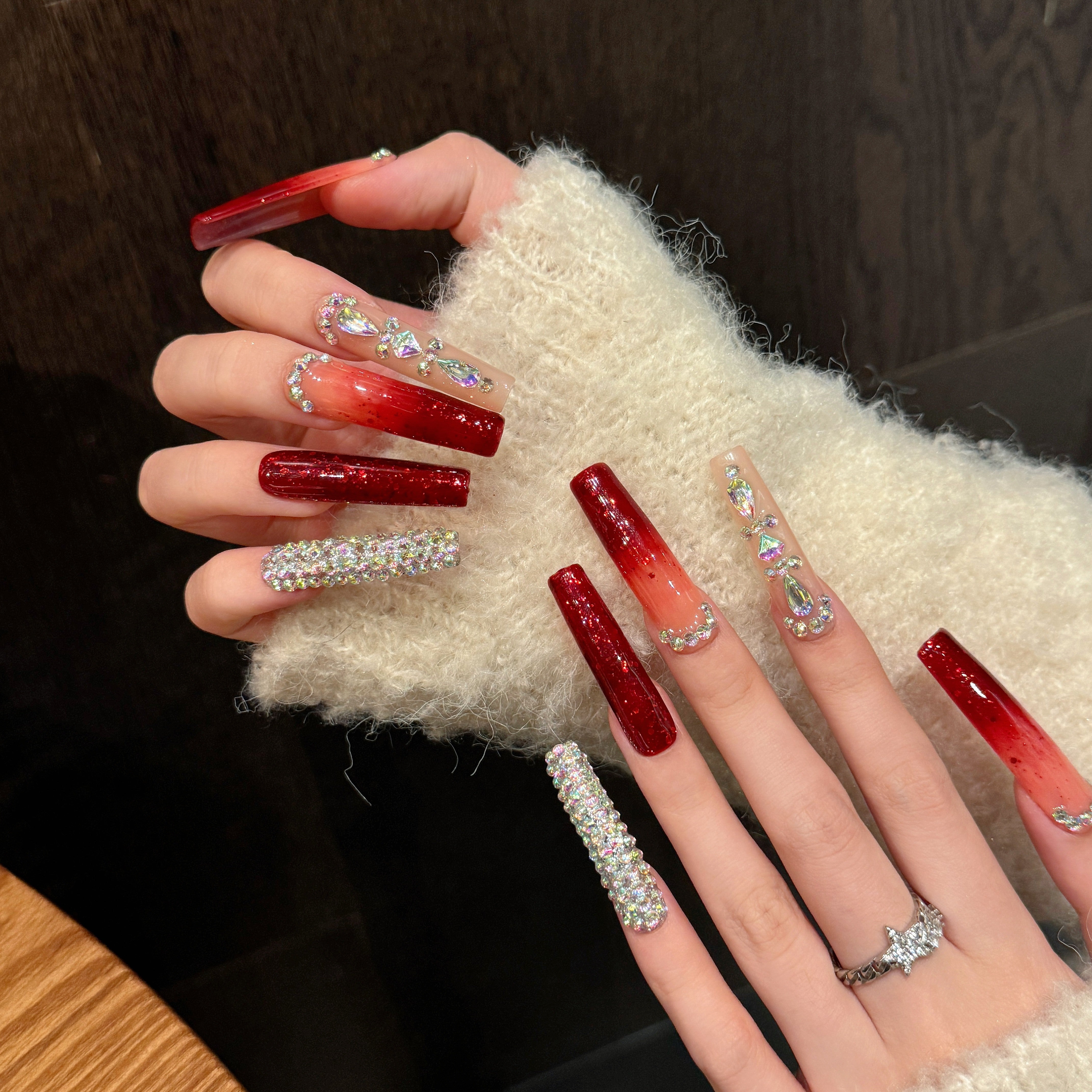 Red - Gradient  Sparkle Glamorous Party/Evening Luxury Press - On Nails