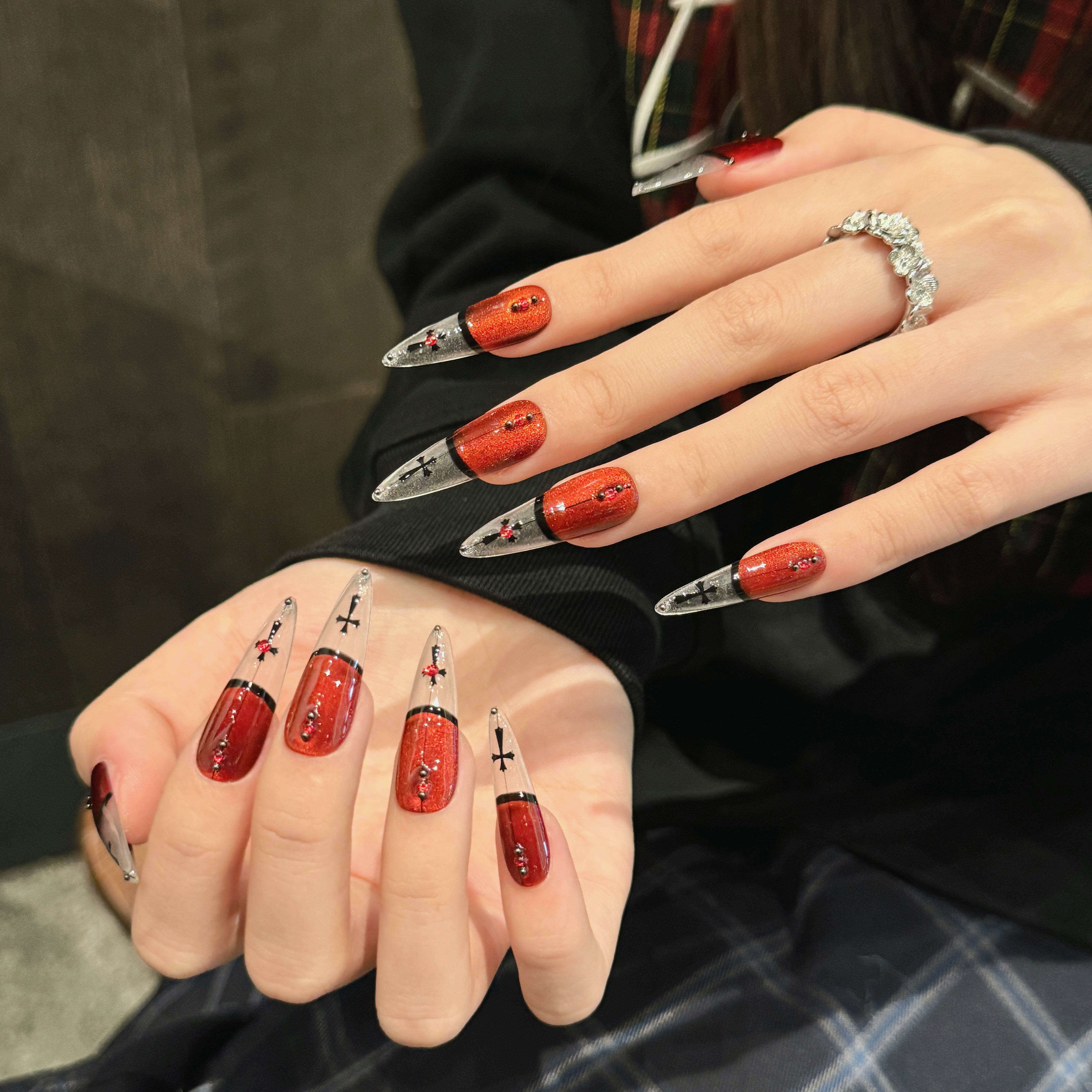 Deep Red Gothic Style Party Wearable Nail Art Tips