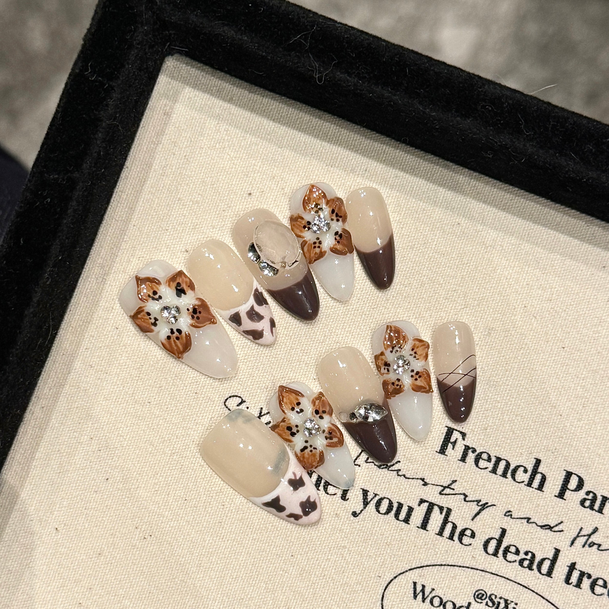 Beige and Brown Romantic Party Wearable Nail Art